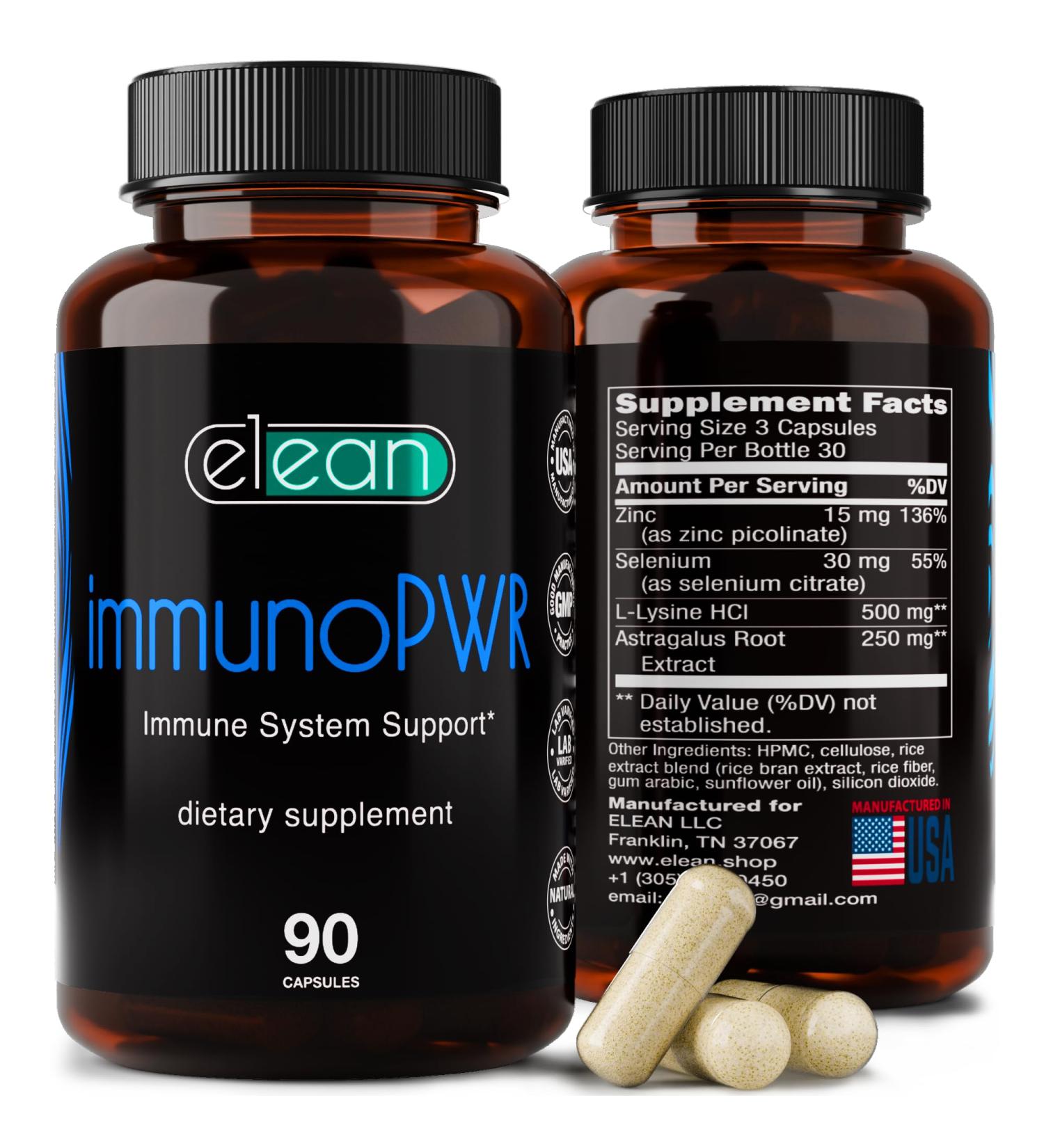 Buy ELEAN Immuno PWR - Zinc Selenium Amino Acid Lysine & Astragalus Root for Immune Health & Energy | 90 Veg Capsules - International Shipping Available - Buy Online on GoSupps.com
