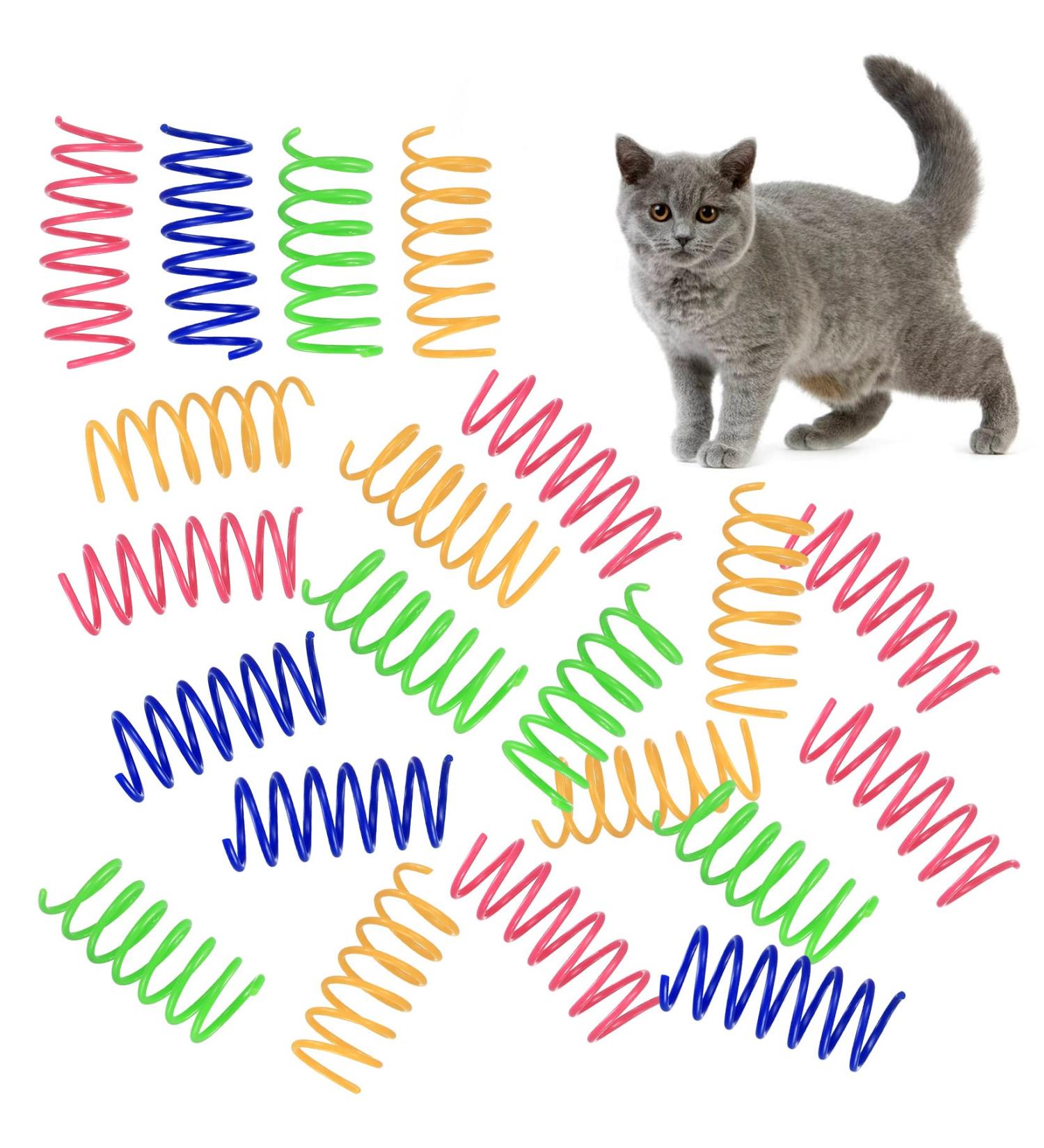 24 Pcs Colorful Spring Cat Toys Cat Spring Toys Cat Colorful Springs Toys Kittens Cat Interactive Toys Plastic Reusable Interactive Cat Toys for Swatting Biting Hunting Kitten Cat Toys 4 Color - Buy Online on GoSupps.com