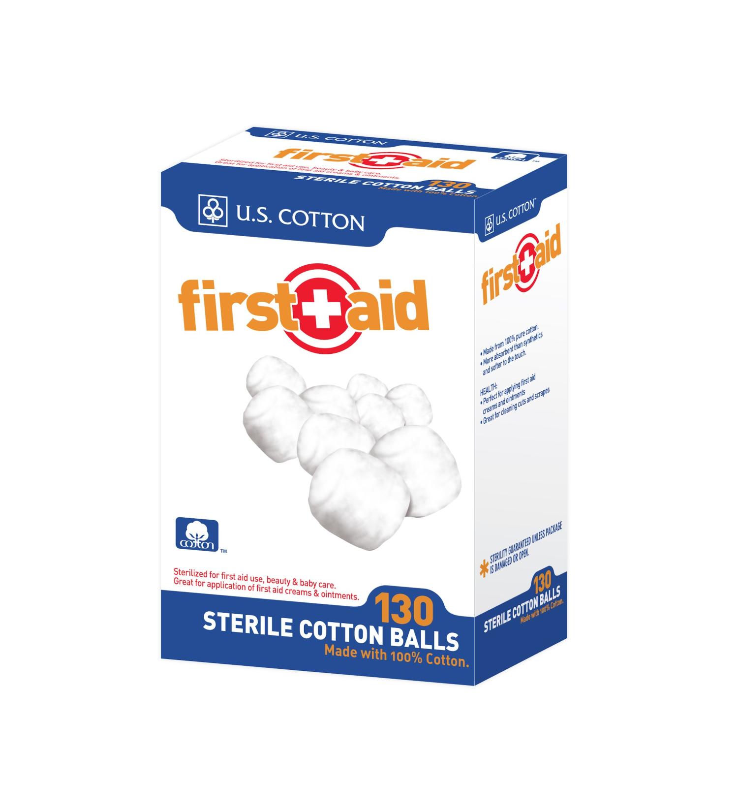 U.S. Cotton Sterile Cotton Balls - 130 Count Box for First Aid or Baby Care - Buy Online on GoSupps.com
