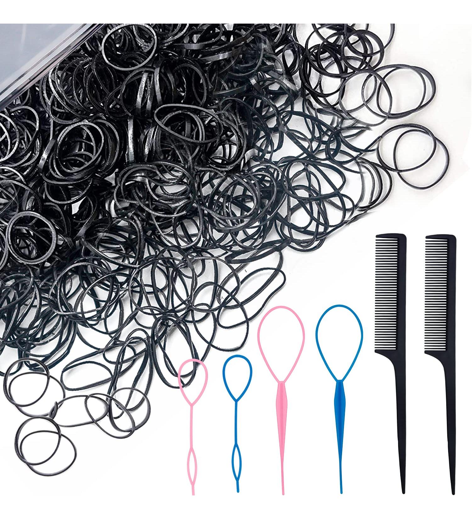 AIBEE Mini Rubber Bands 1000pcs Small Black Elastic Hair Bands with Bonus Styling Tools - Perfect for Kids' Hair Braids - Buy Online on GoSupps.com