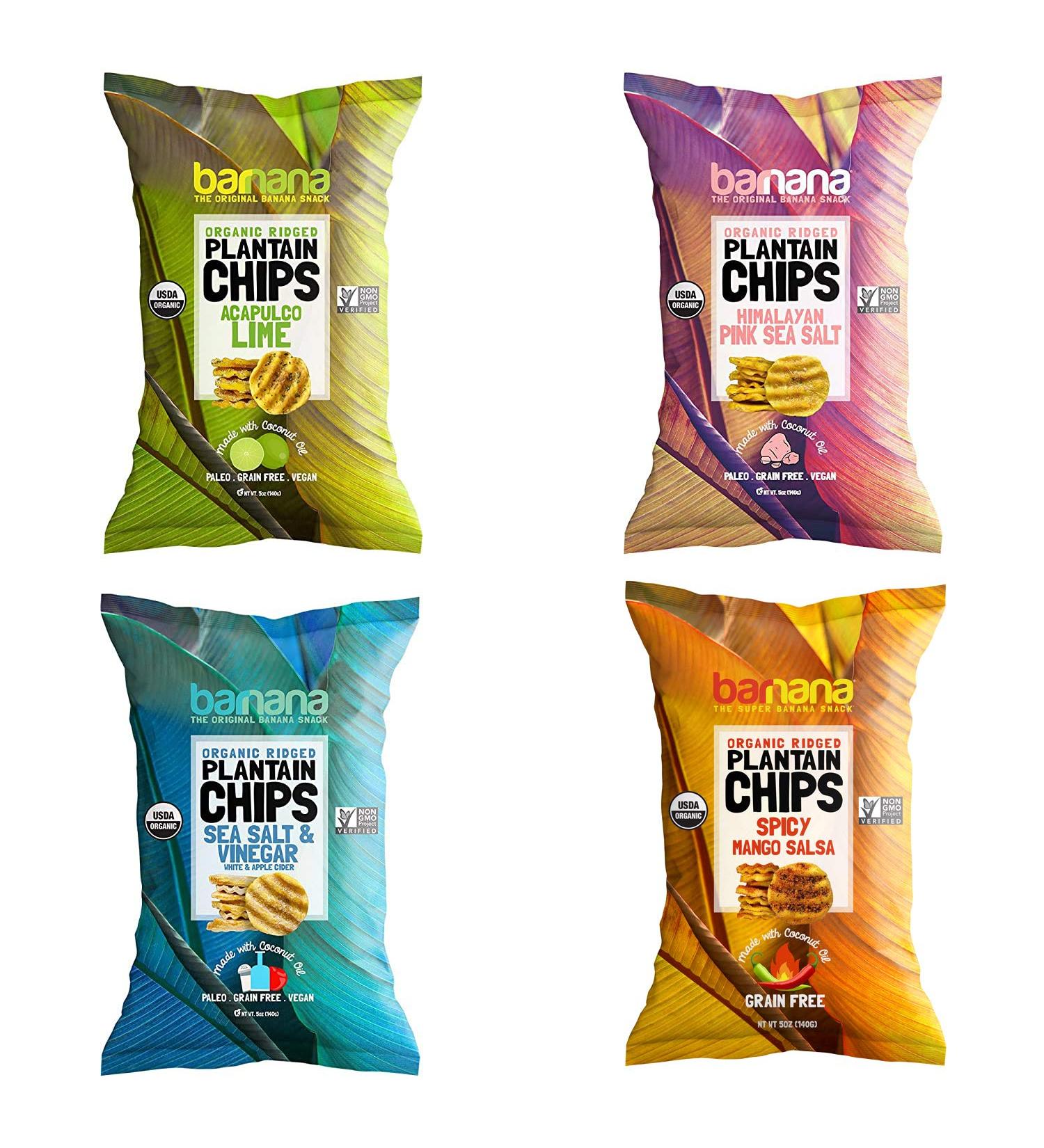 Barnana Organic Plantain Chips Variety Pack - 5oz, 4 Pack - Salty & Crunchy Snack Cooked in Coconut Oil - Buy Online on GoSupps.com