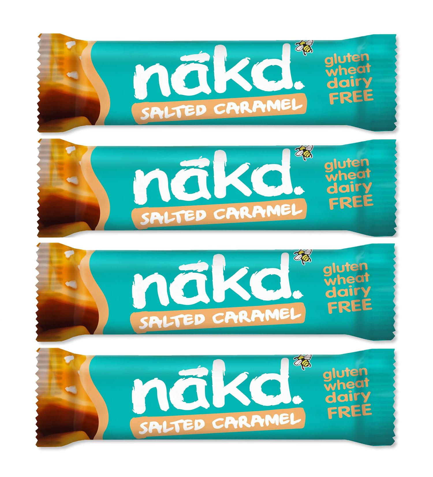 Nakd Nakd Set of 4 Raw Fruit Bars Salted Caramel 35g Each - Gluten Free Wheat & Sugar Free
