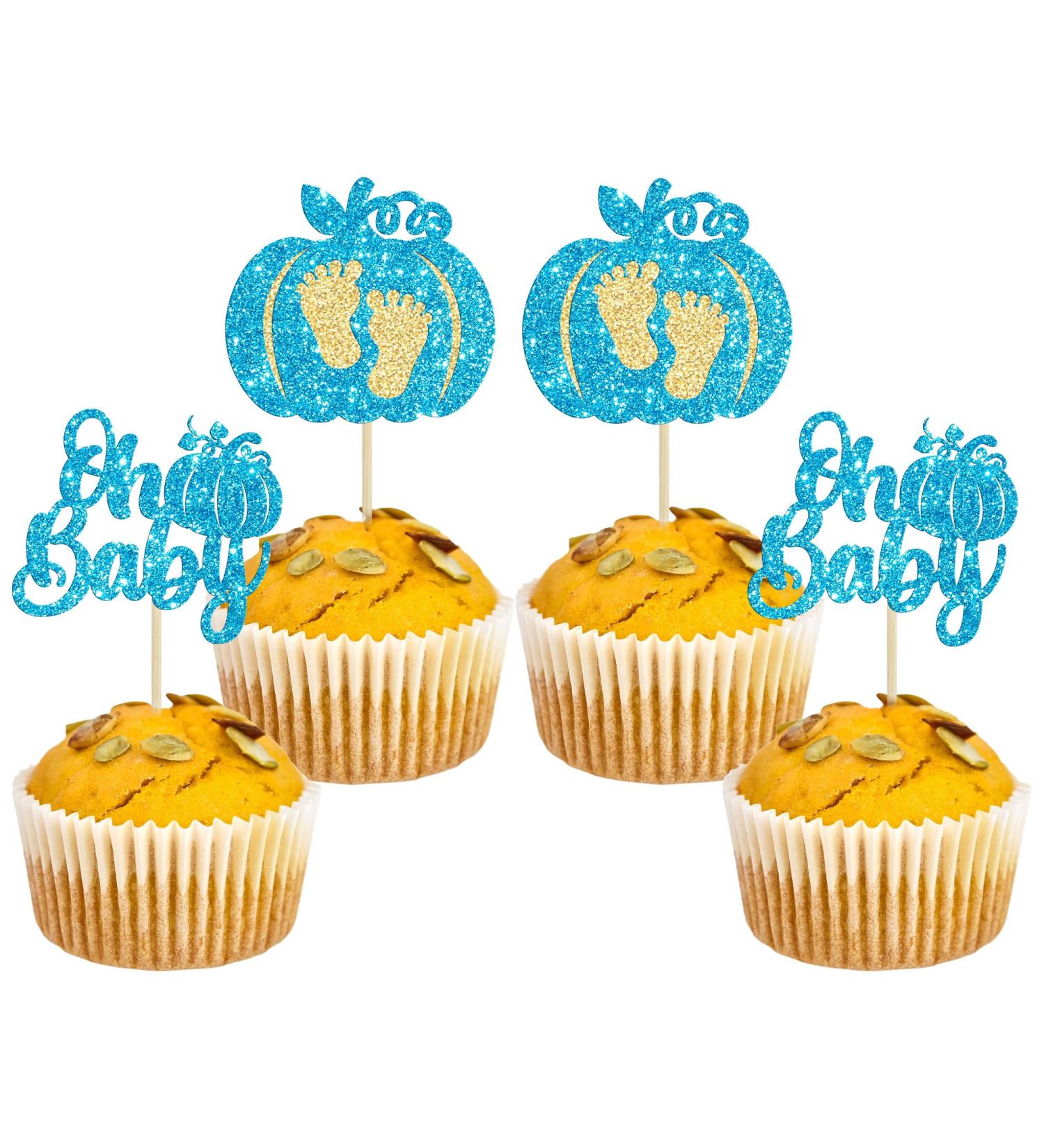 24Pcs Pumpkin Oh Baby Cupcake Toppers Blue Glitter Pumpkin Cupcake Picks Boy Baby Shower Cake Decorations for Pumpkin Theme Gender Reveal Kids Birthday Party Supplies Blue-1 - Buy Online on GoSupps.com
