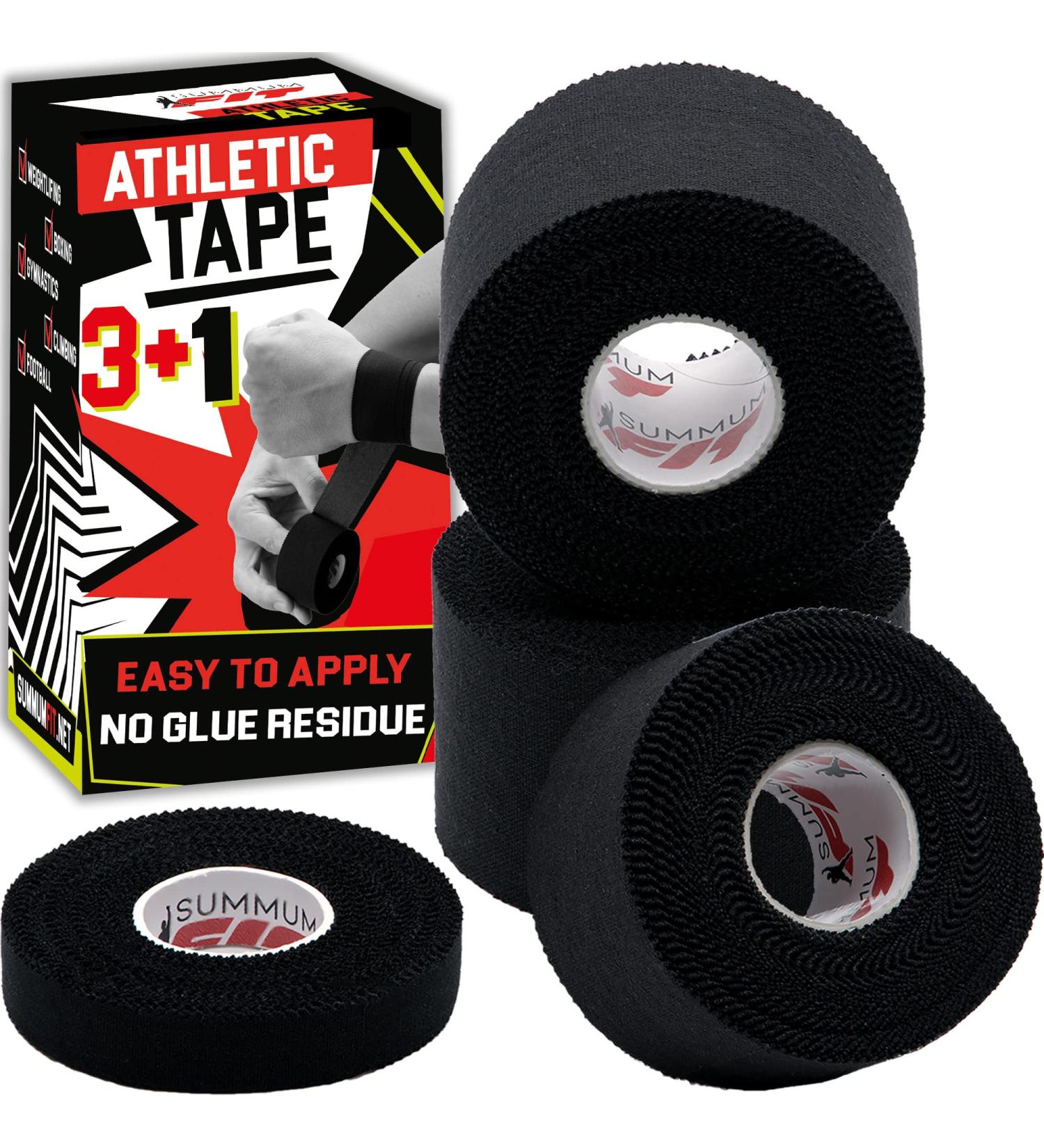 Black Athletic Tape Set - 3 Rolls + 1 Finger Tape for Enhanced Wrist, Ankle, and Hand Protection in Boxing, Football, and Climbing - Easy to Apply, No Sticky Residue - Buy Online on GoSupps.com