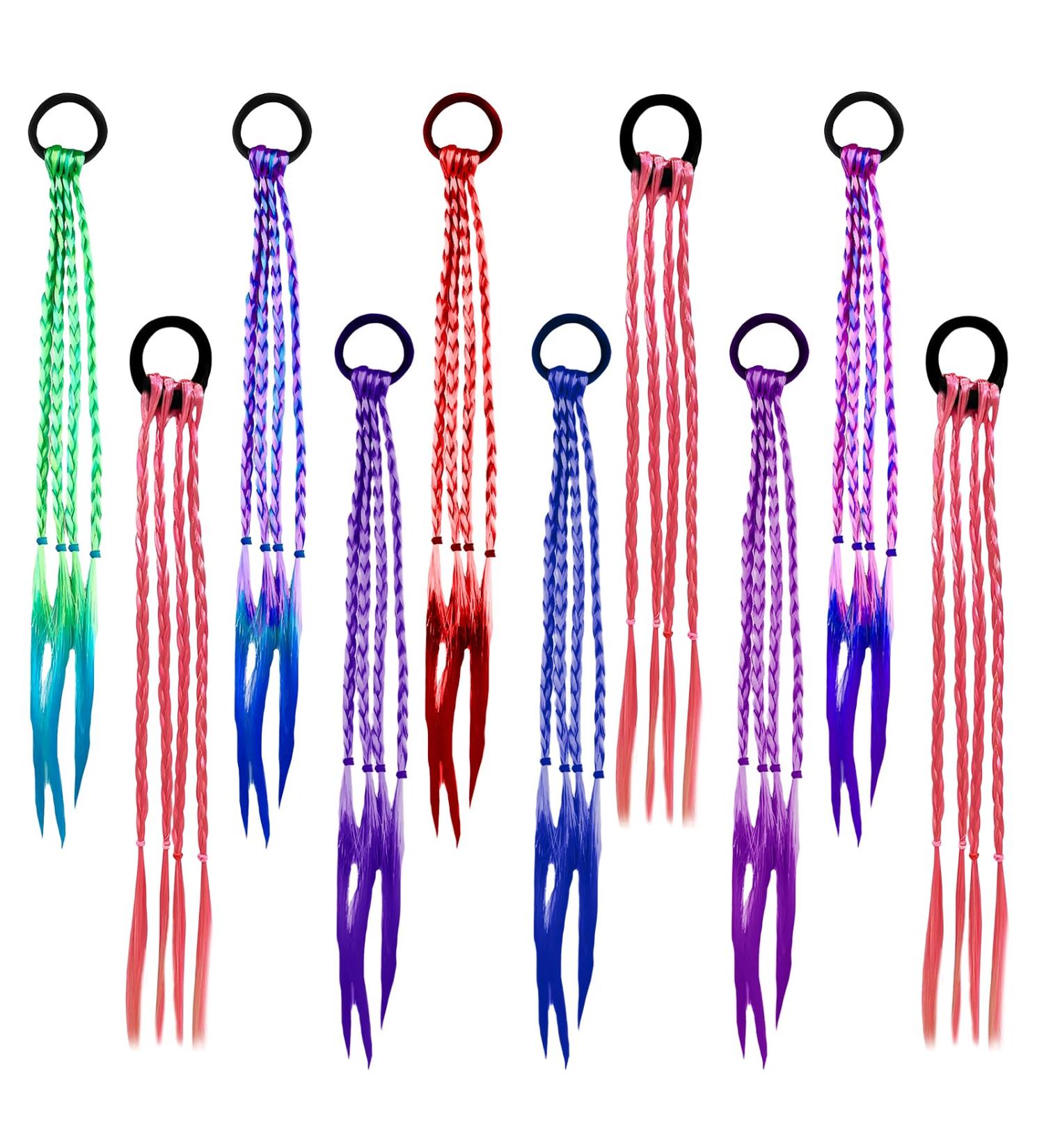 Rundago 8 Pieces Colourful Hair Wefts for Kids Braided Hair Tie Band Kids Colourful Hair with Elastic Rope Band for Party Highlights Hair Accessories Hair Pieces for Kids Girl - Buy Online on GoSupps.com