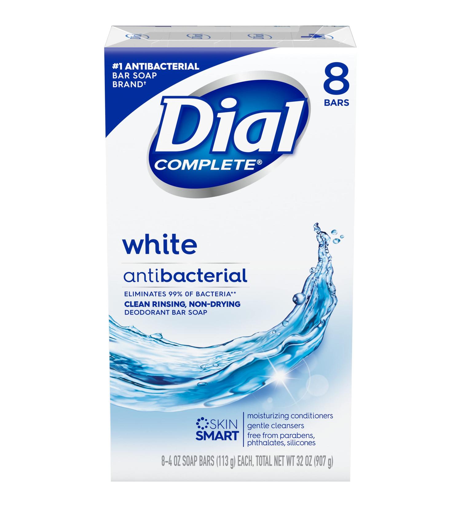 Dial Antibacterial Bar Soap Refresh & Renew White 4 oz - 8 Bars | Antibacterial Protection | Moisturizing Formula - Buy Online on GoSupps.com