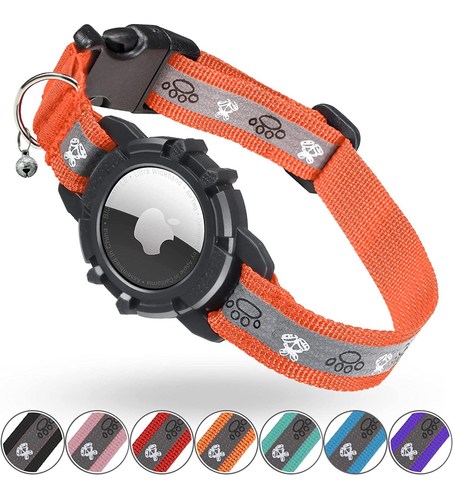 Reflective Airtag Cat Neck Band - Jiarui GPS Collar for Cats & Puppies 9-13 inch - Adjustable with Bell - Orange - Buy Online on GoSupps.com
