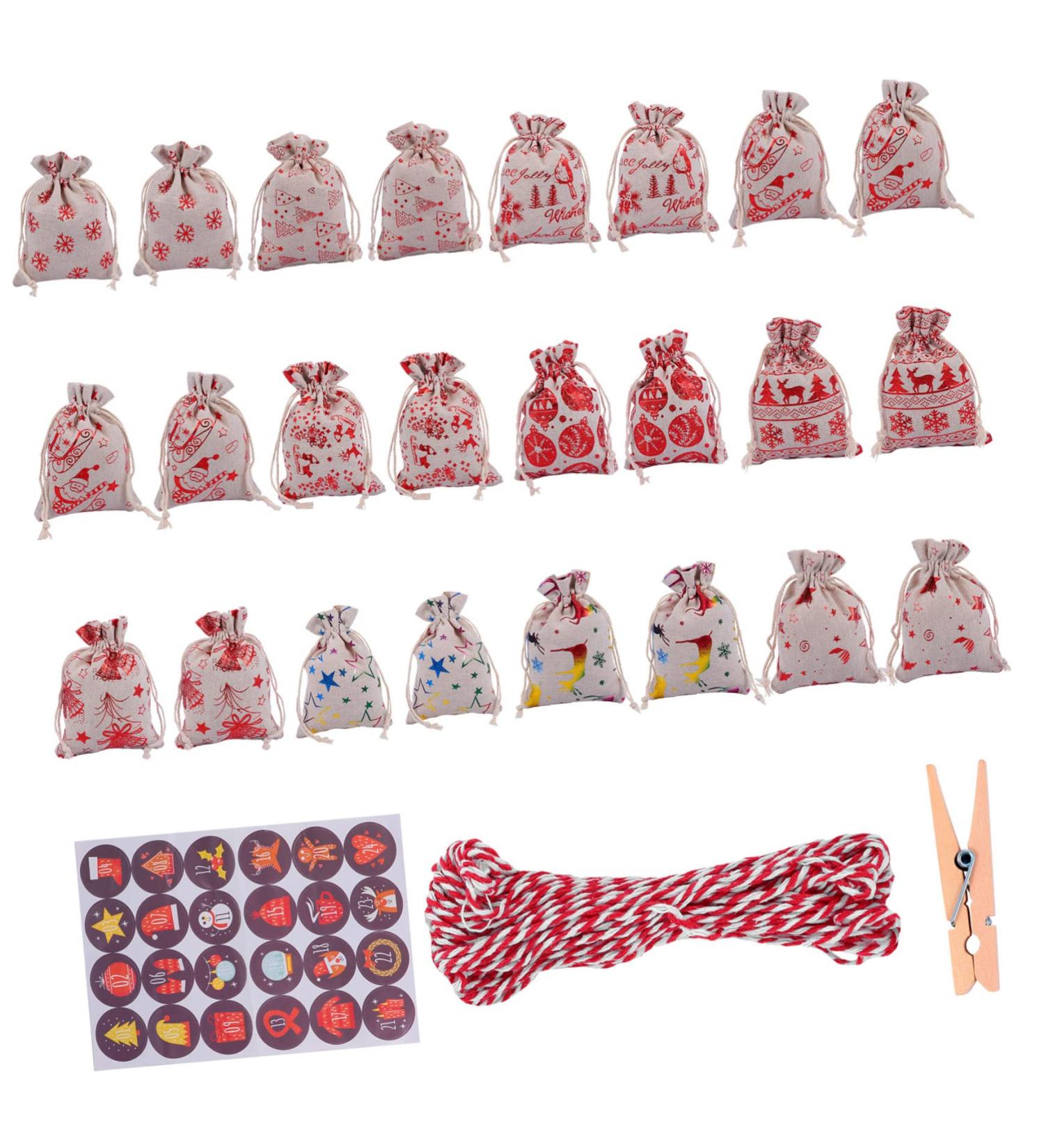 Alipis 1 Set Countdown Drawstring Pocket Christmas Advent Calender Treat Bag Pendant Wooden Bronzing - Buy Online on GoSupps.com