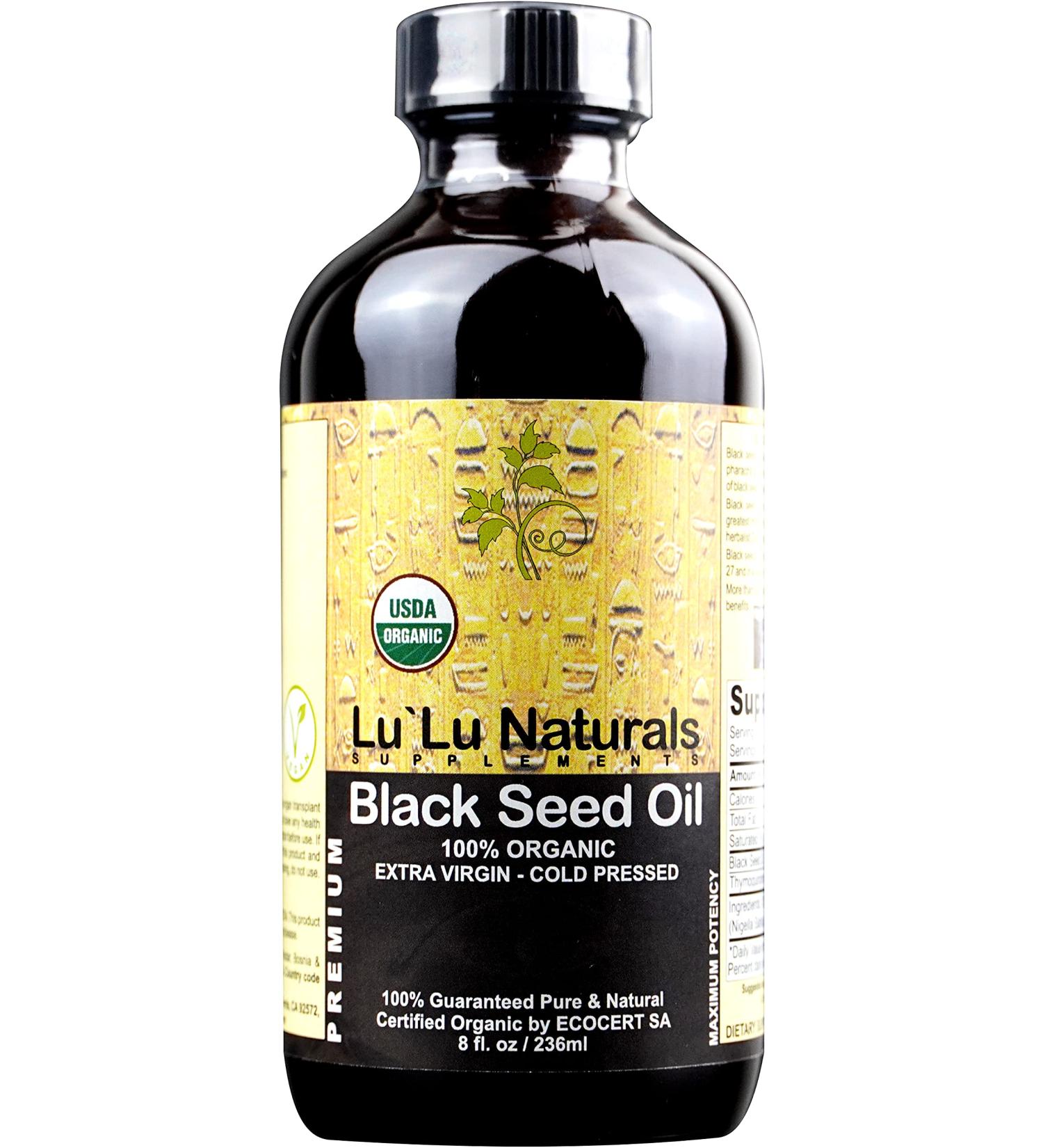 Lu'Lu Naturals Organic USDA Certified Black Seed Oil 8oz - Cold Pressed, Extra Virgin, Non-GMO Nigella Sativa - Cumin 8 Fl Oz - Buy Online on GoSupps.com