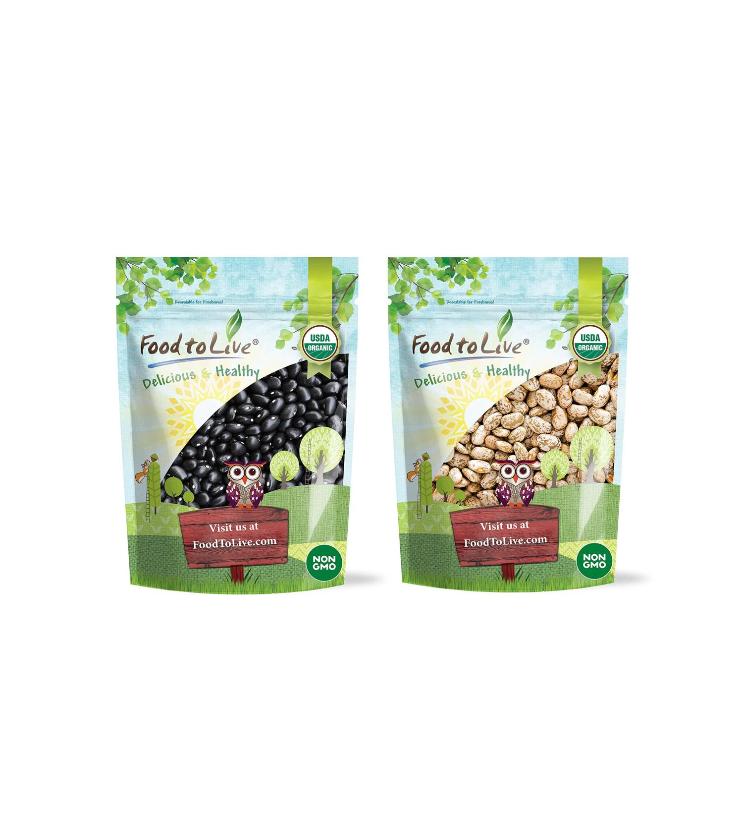 Organic Dry Beans Bundle - 5 LB Black Beans & 5 LB Pinto Beans | Non-GMO, Raw, Vegan, Kosher | Sproutable, Bulk Pack | High in Fiber & Protein | Ideal for Soups, Burritos, Tacos - Buy Online on GoSupps.com