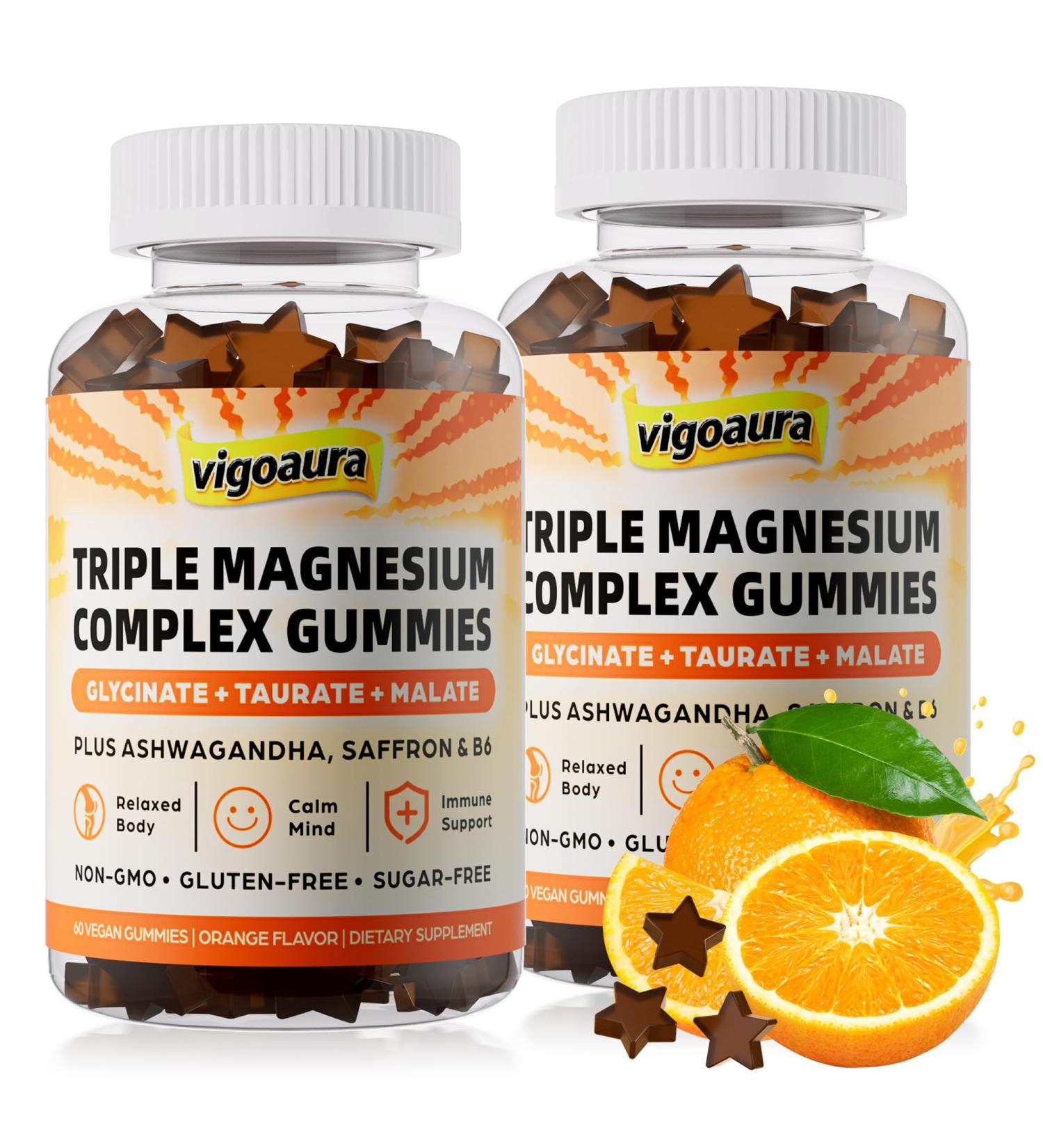 Magnesium Complex Gummies for Sleep 800mg Glycinate Taurate & Malate Triple Magnesium Supplements with Ashwagandha & Saffron for Adult Women Men Stress Relief & Calm - Sugar Free Vegan 120 Chews - Buy Online on GoSupps.com
