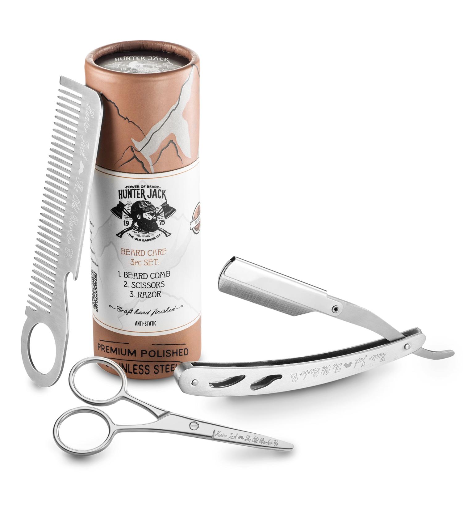 Buy Straight Razor Kit - Complete Men's Grooming Set with Beard Scissors Comb & 10 Extra Blades - Premium Polished Stainless Steel Straight Razors for a Perfect Shave - Buy Online on GoSupps.com