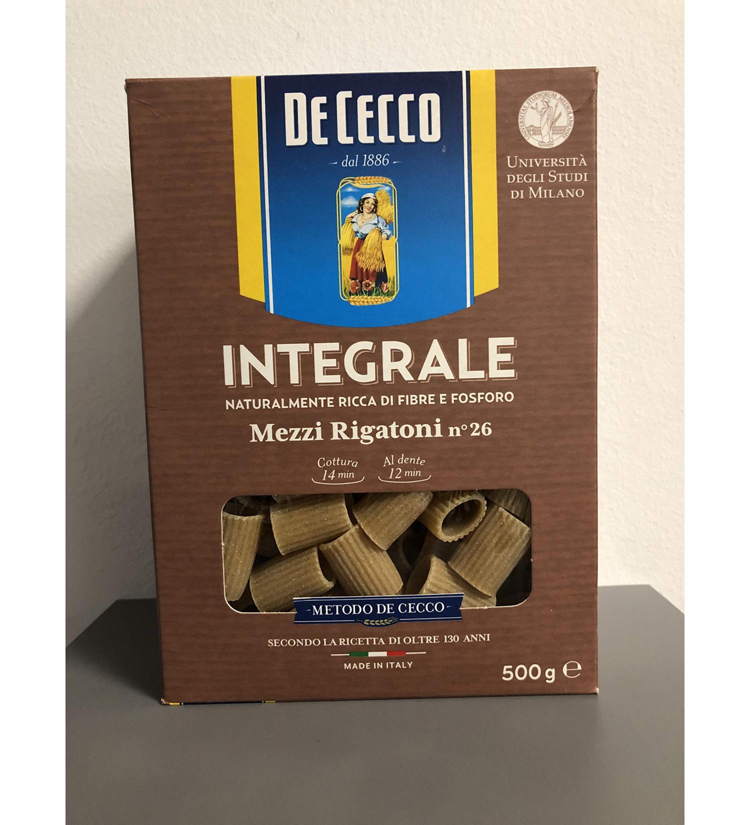 De Cecco 10x Pasta De Cecco Mezzi Rigatoni Integrali No. 26 Italian Whole Grain Pasta 500 g