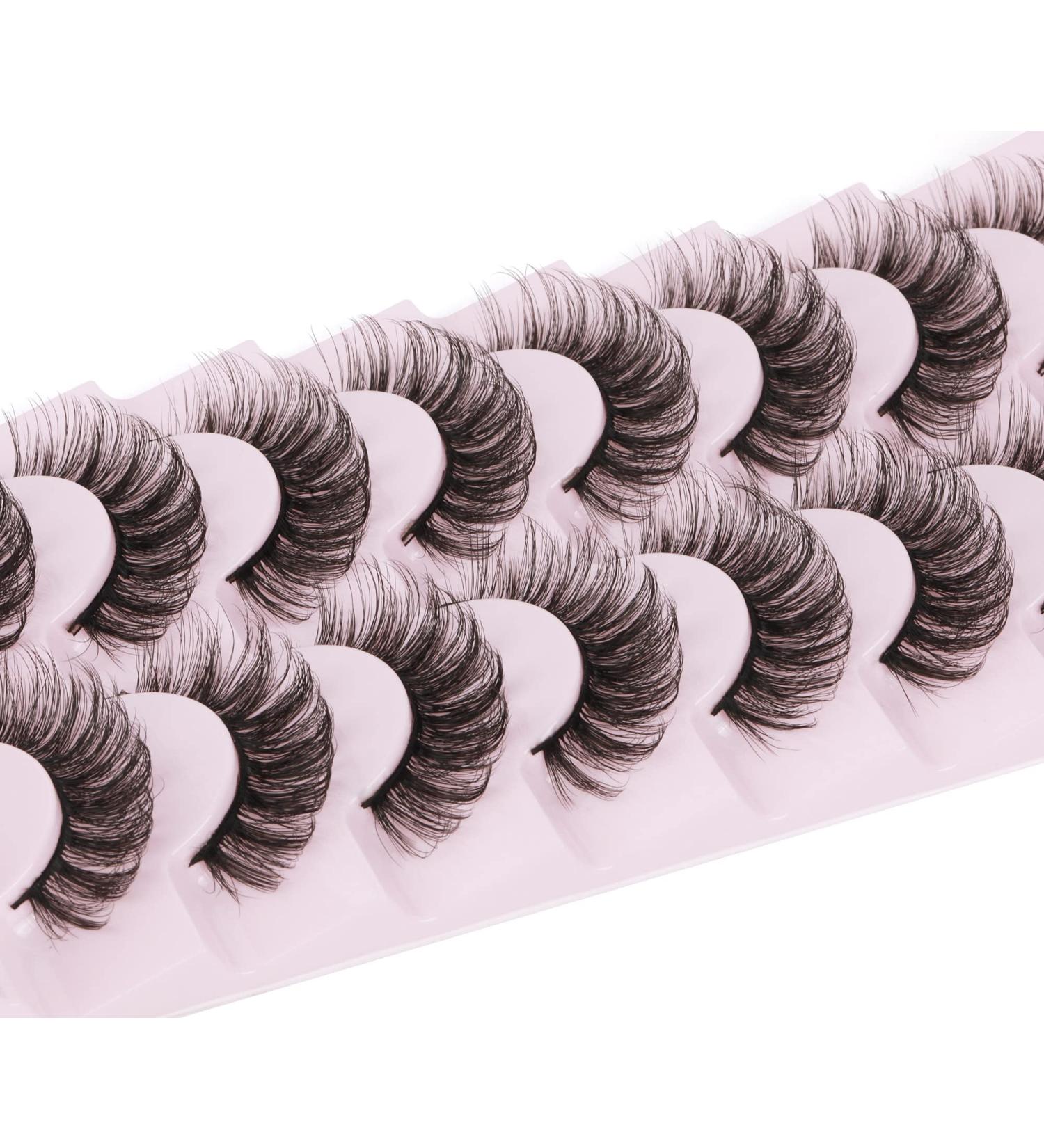 Yawamica 16MM C Curl Mink Lashes - Natural Wispy Medium Volume False Eyelashes, 8 Pairs Pack - Buy Online on GoSupps.com