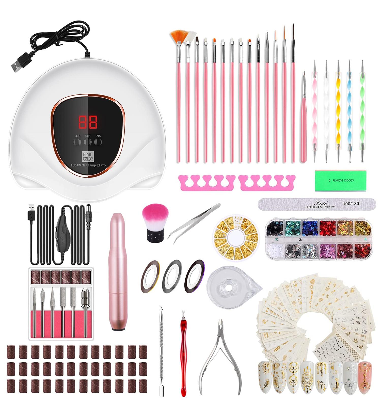 117 PCS Portable Electric Nail Drill Kit with 72W UV LED Lamp - Manicure Pedicure Tools Set for Gel Nails, Acrylic, Polishing, and Decoration - Buy Online on GoSupps.com