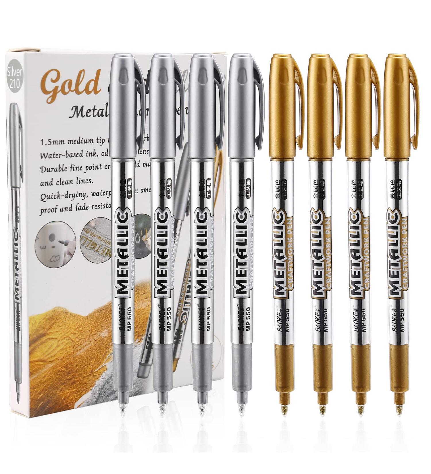 LOONENG Gold and Silver Metallic Marker Set - Fine Point Permanent Markers for Artists, Crafts, and DIY Projects - 8 Count - Buy Online on GoSupps.com