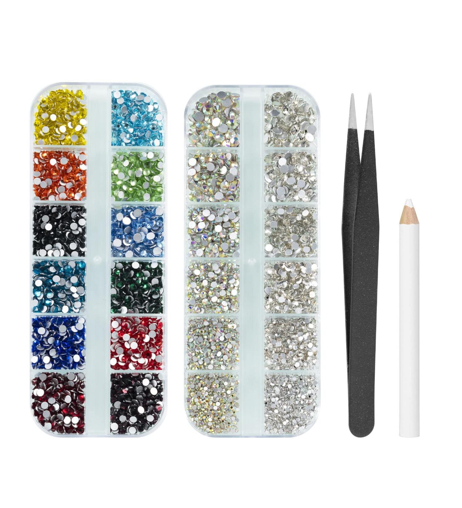 5280 Pcs Nail Art Rhinestones Set with Picker Pencil and Tweezer - Multicolor AB Color and Clear Rhinestone Kits for Nail Art, Face Make-up, and DIY Crafts - Buy Online on GoSupps.com