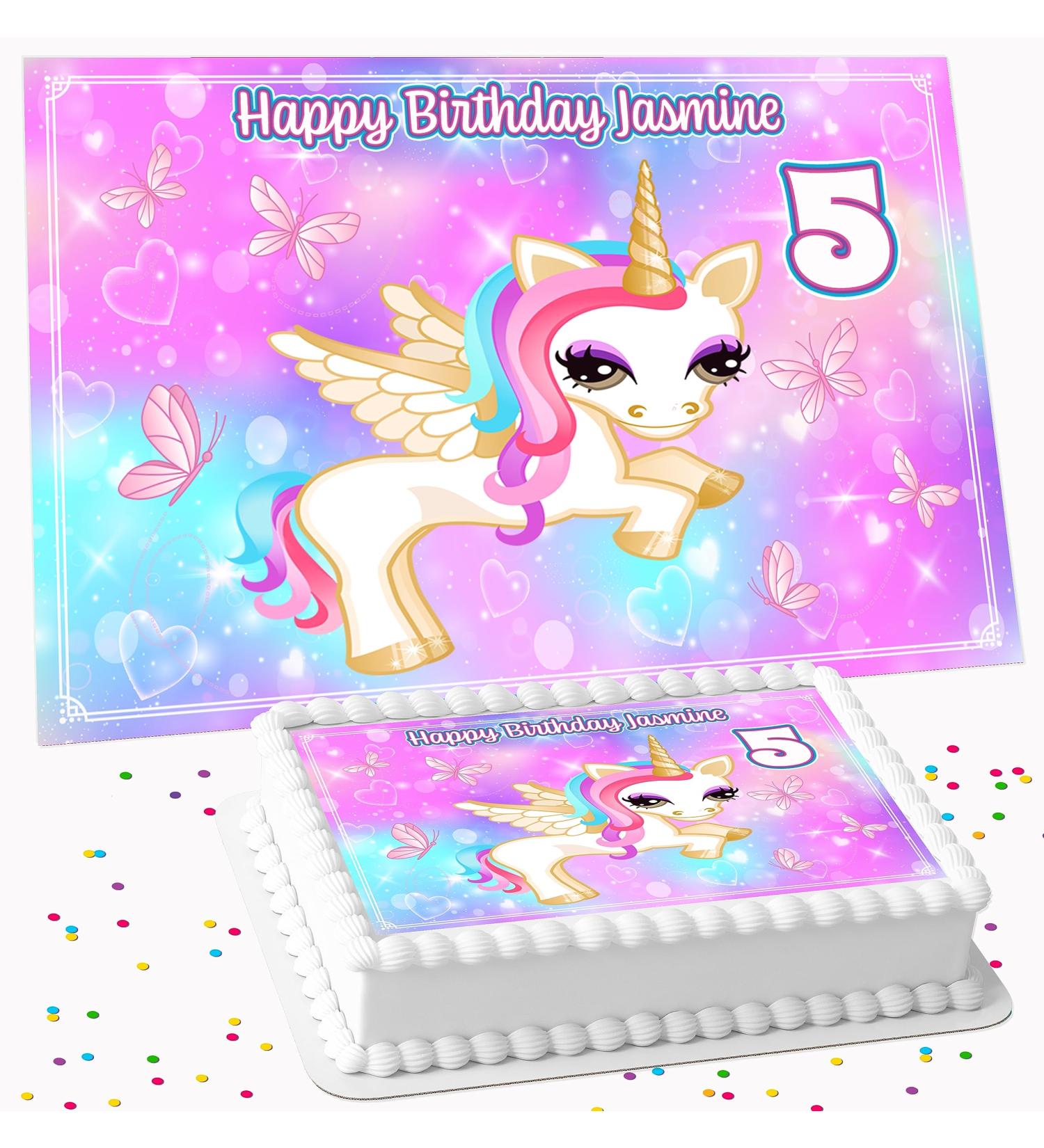 UNICORN PINK PERSONALISED BIRTHDAY PARTY ICING EDIBLE COSTCO CAKE TOPPER R5-003 - Buy Online on GoSupps.com