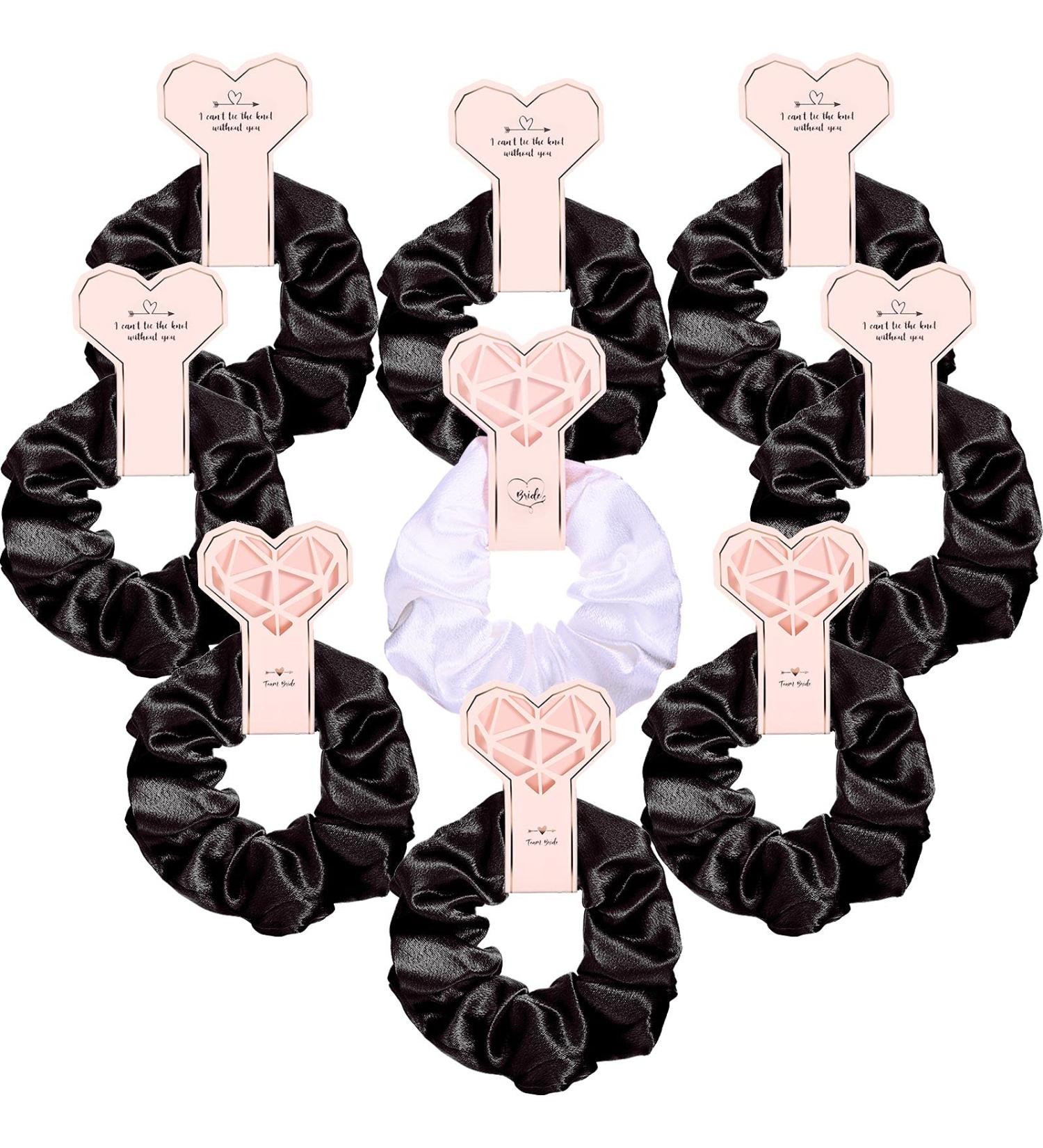 9 Pieces Satin Bridesmaid Scrunchies Hair Ties - Bridesmaid Proposal Gifts - Wedding Party Favors in Black and White - Buy Online on GoSupps.com