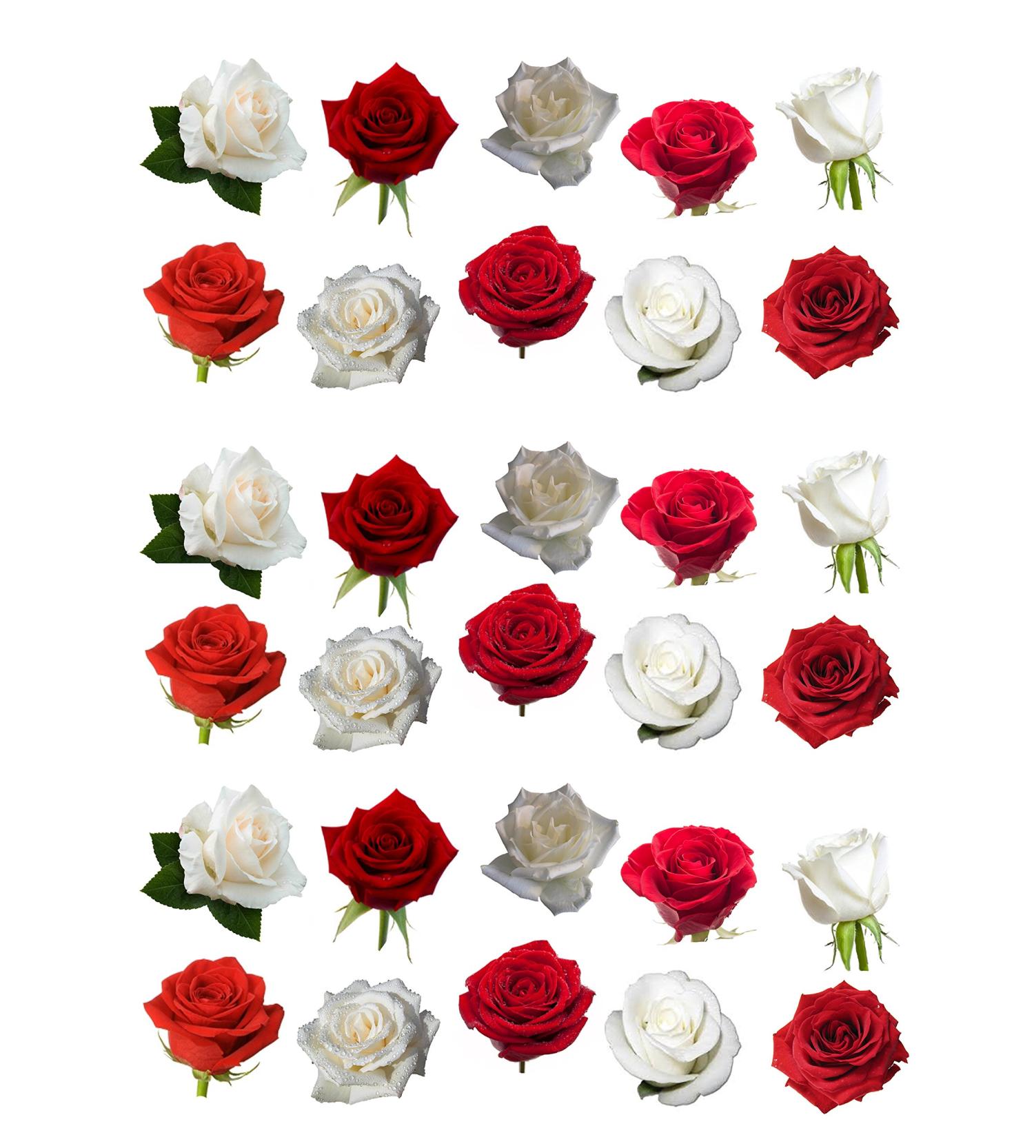 Edible cake decorations with red and white rose motif 30 pieces