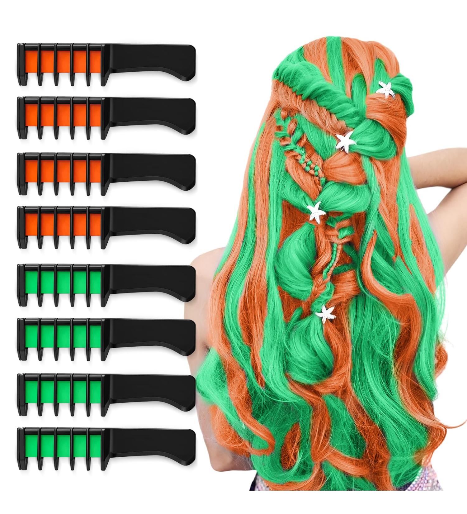 8 PCS Hair Chalks for Girls Temporary Green & Orange Hair Chalk Comb for 6 7 8 9 10 11 12 Age Girl Kids Gift Washable Brighted Hair Colour Dye Comb for Halloween Christmas Cosplay 1 count (Pack of 8) - Buy Online on GoSupps.com