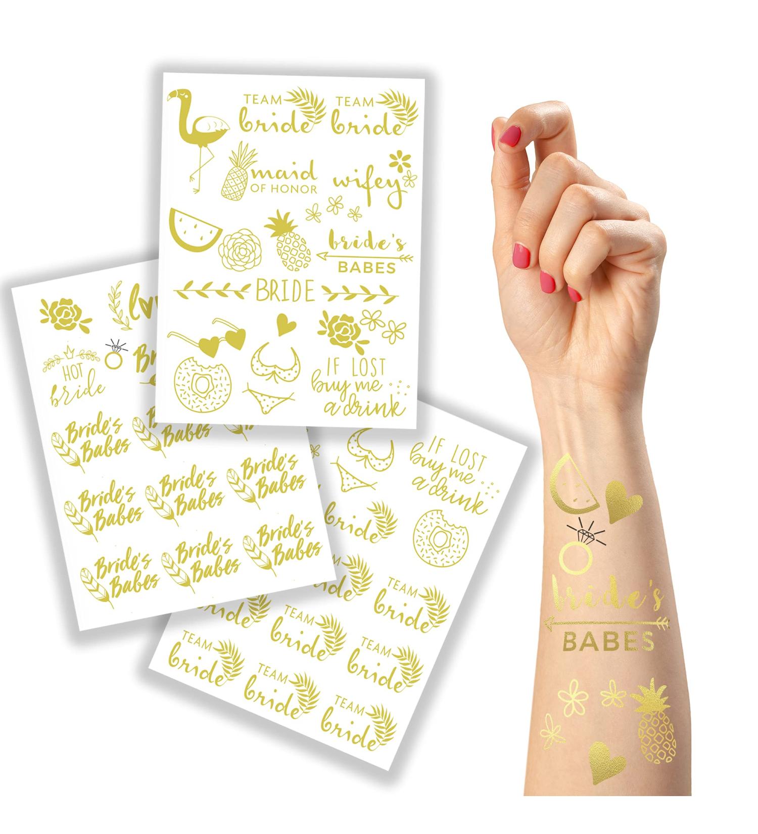Bride to Be Bachelorette Party Tattoos - 50 Gold Metallic Designs - Team Bride Cheers Wifey Hot Bride - Waterproof & Non-toxic - Buy Online on GoSupps.com