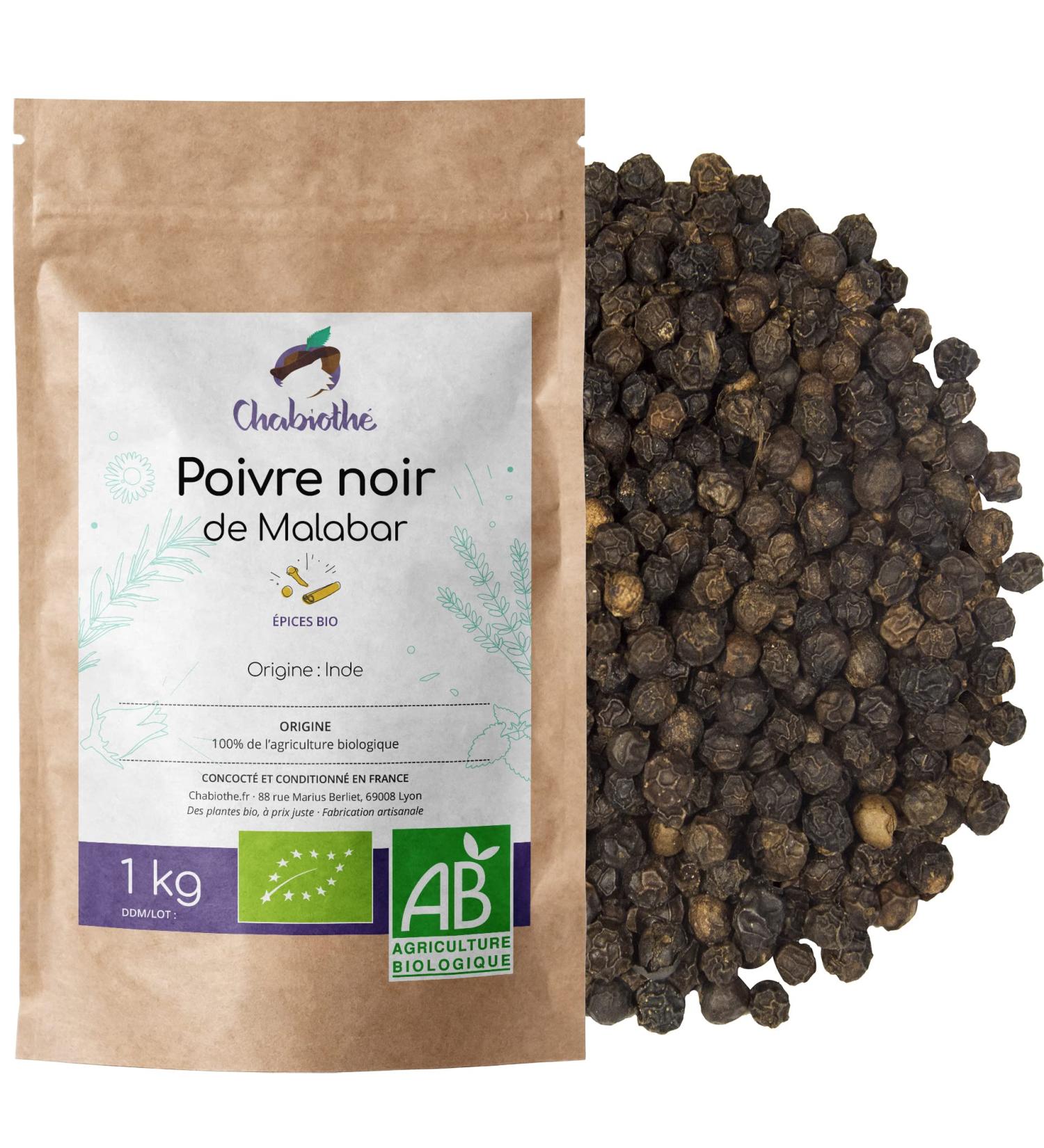  Chabioth Chabioth - Organic Black Pepper 1 kg - Malabar India - Whole Grain Spice - Buy Online on GoSupps.com
