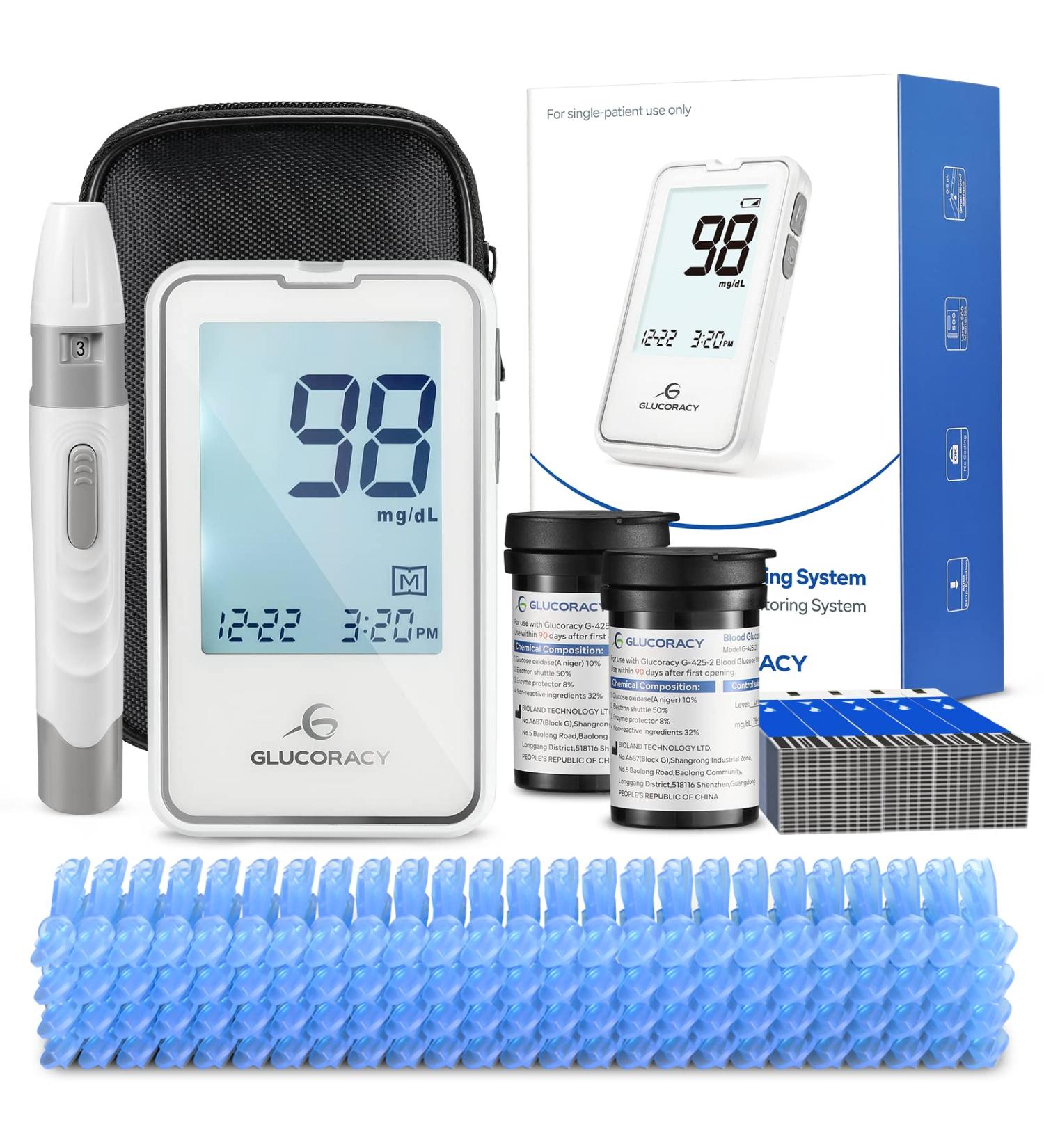 Glucoracy G-425-2 Blood Glucose Monitor Kit with 100 Test Strips & Lancets - Diabetes Testing Kit for Home Use - Buy Online on GoSupps.com