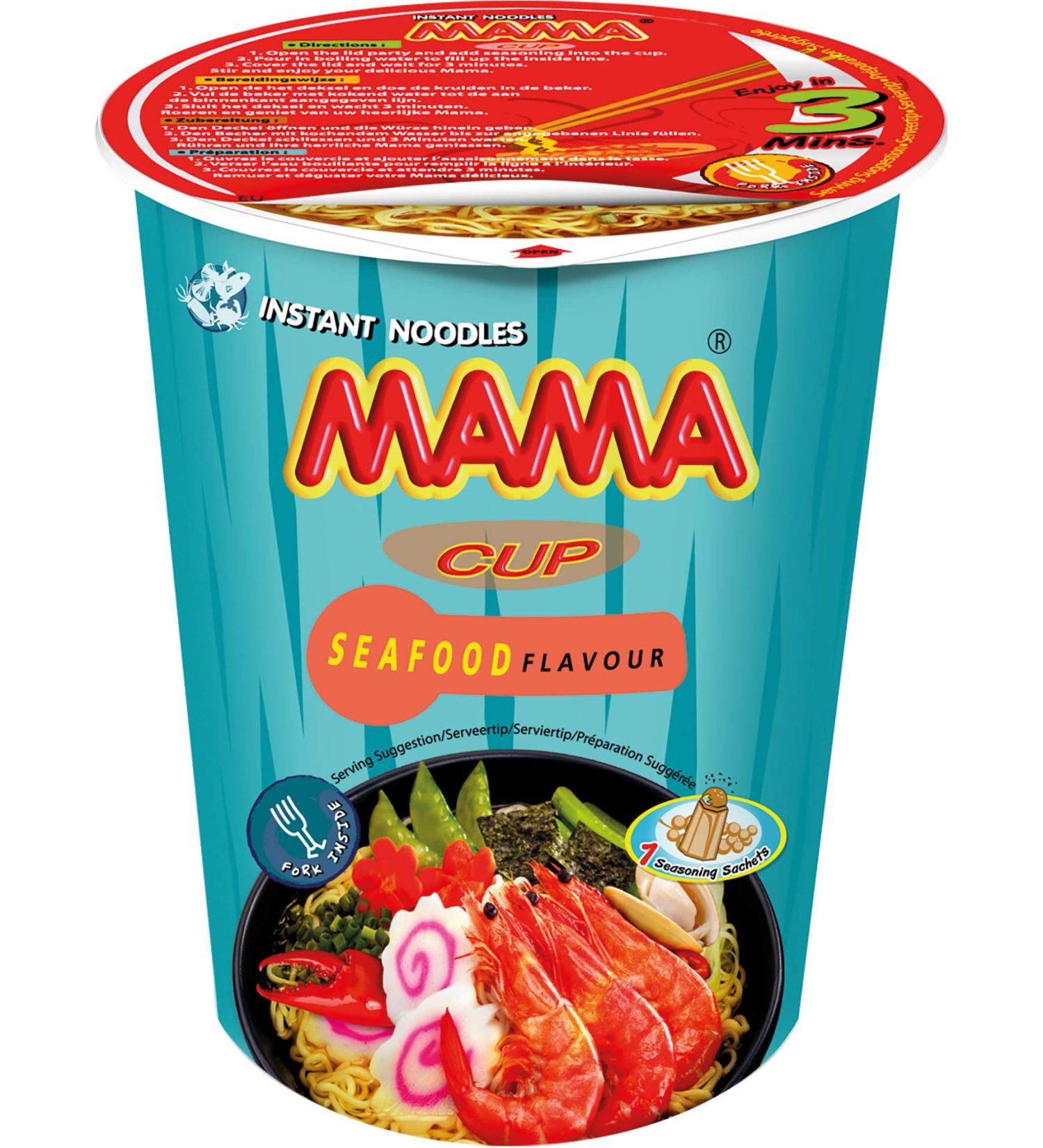  MAMA MAMA Instant Pasta Seafood - Oriental Instant Noodle Soup - Authentic Thai Cooking - Fork - 2 x 8 Pieces - 70g - Buy Online on GoSupps.com