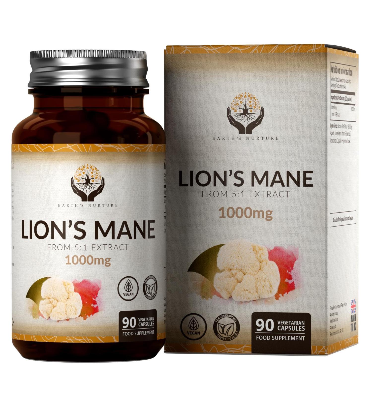 EN Lions Mane 1000mg Per Serving - 90 Capsules 5:1 Extract | Lions Mane Supplement | Non-GMO & Gluten Free | Made in the UK in ISO Licensed Facilities - Buy Online on GoSupps.com
