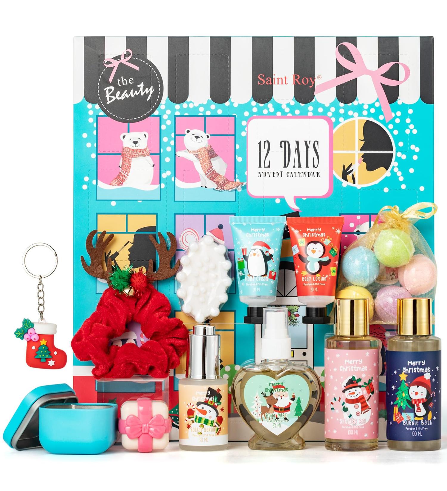 16 Pcs Advent Calendar 2025 Christmas Gifts for Women Mom - Luxury 2025 Gift Box for Christmas Bath and Body Gift for Sister Gift Baskets Set for New Year Gift Christmas Bath and Body Gift Set Strawberry Scents Christmas  - Buy Online on GoSupps.com