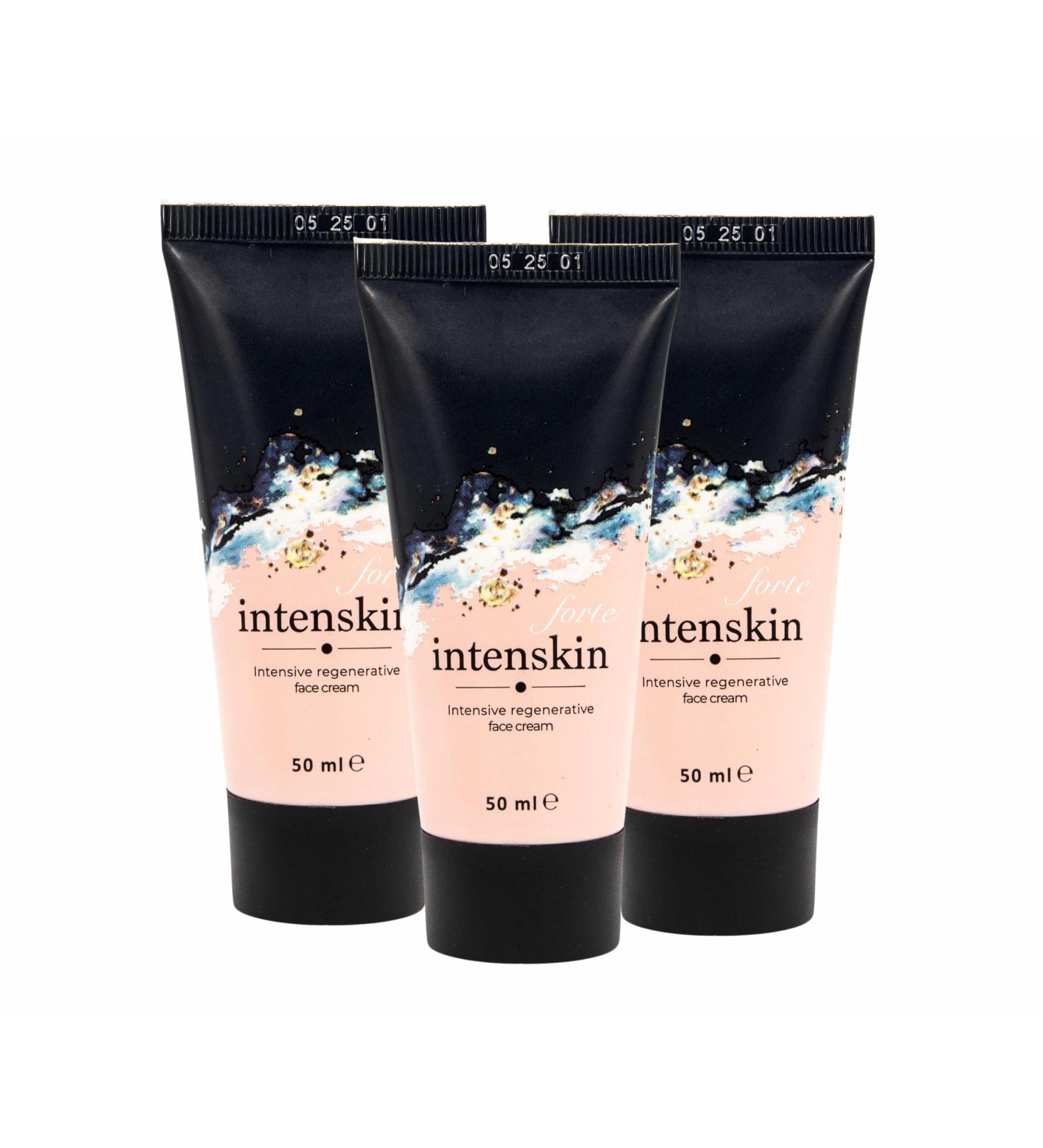  intenskin Forte is a 100% natural product. | Argan oil | Avocado oil | Vitamins and hyaluronic acid. * Original only in a 50ml pack * (3 x 50ml) - Buy Online on GoSupps.com