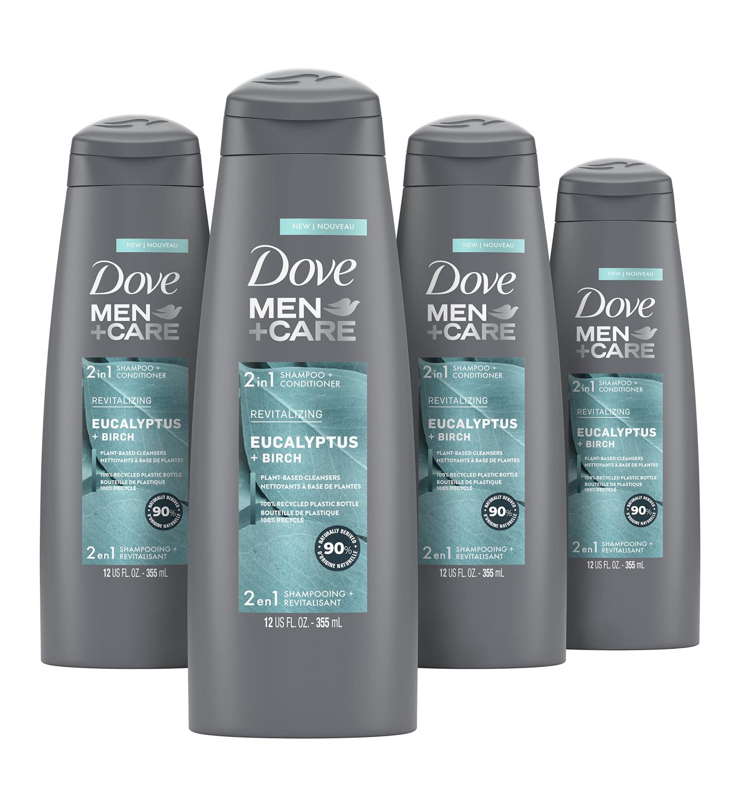 Dove Men+Care Revitalizing 2-in-1 Shampoo and Conditioner - Eucalyptus & Birch, 90% Naturally Derived, 12 Fl Oz (Pack of 4) - Buy Online on GoSupps.com