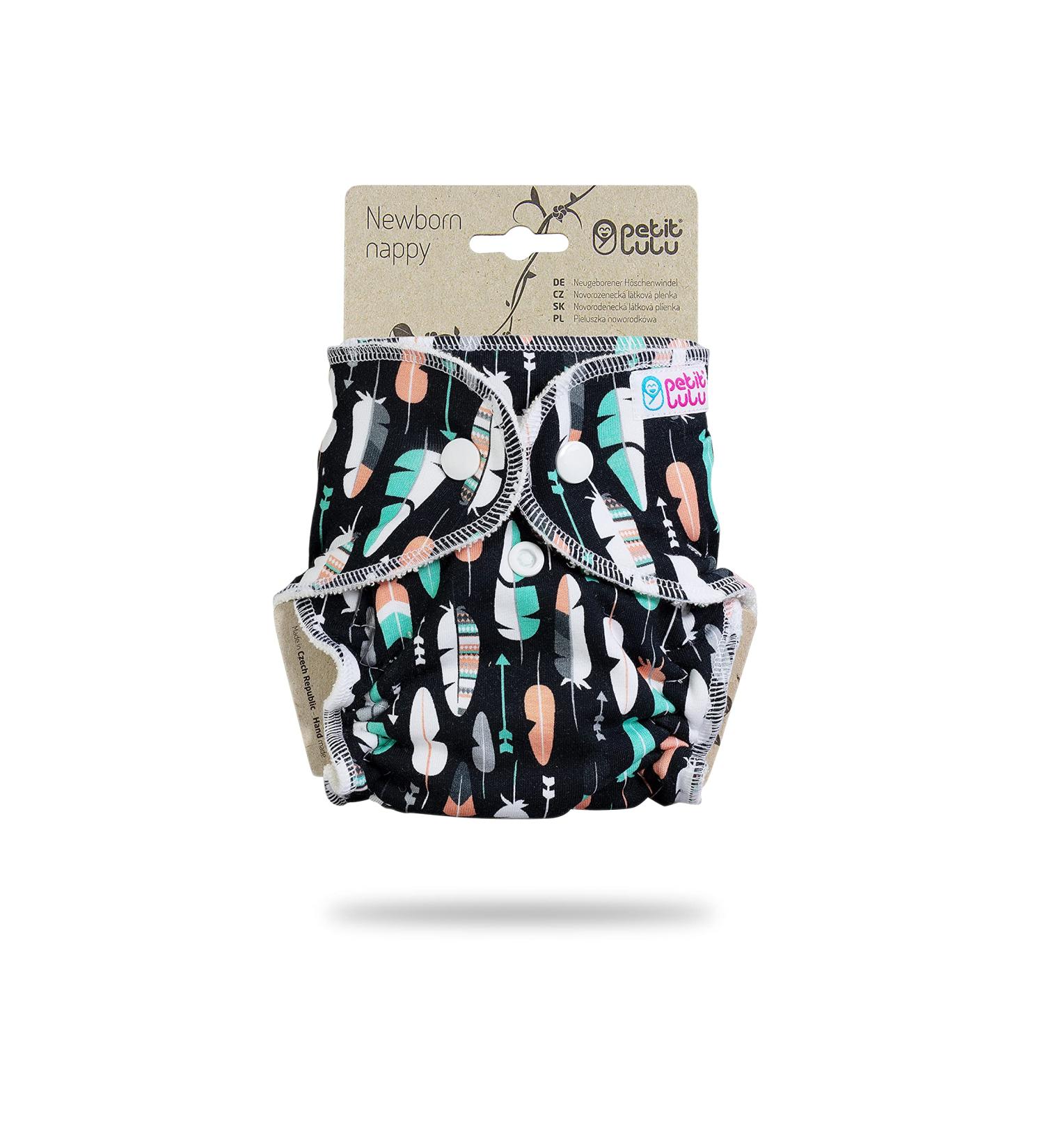 Petit Lulu Newborn Diaper (2-6kg) with Snap Fasteners - Feathers & Arrows Design | Eco-Friendly International Shipping - Buy Online on GoSupps.com