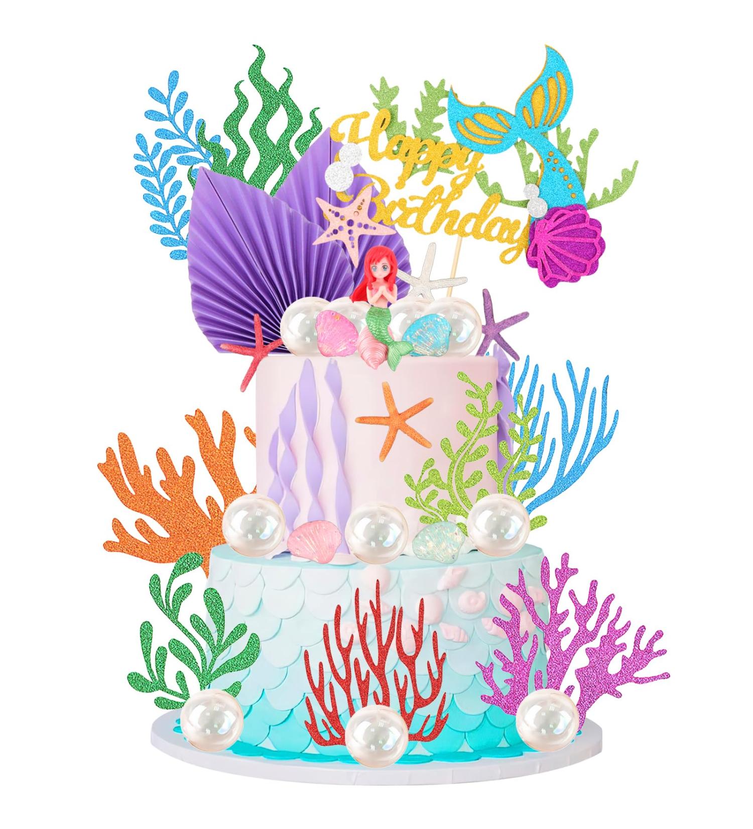 30 PCS Mermaid Cake Topper Mermaid Birthday Cake Decorations Under the Sea Cake Decorations Mermaid Theme Birthday Party Decoration Supplies for Boys Girls Babyshower Mermaid-2 - Buy Online on GoSupps.com