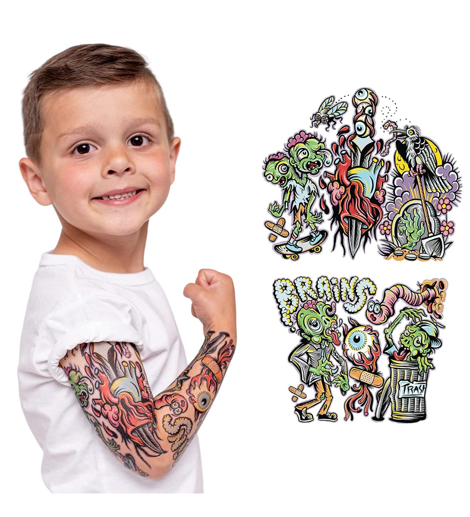 TONY RAY Temporary Tattoo Sleeve for Kids 5-7Y - Premium Waterproof Full Arm Design by Real Tattoo Artists - Zombies Theme - Buy Online on GoSupps.com