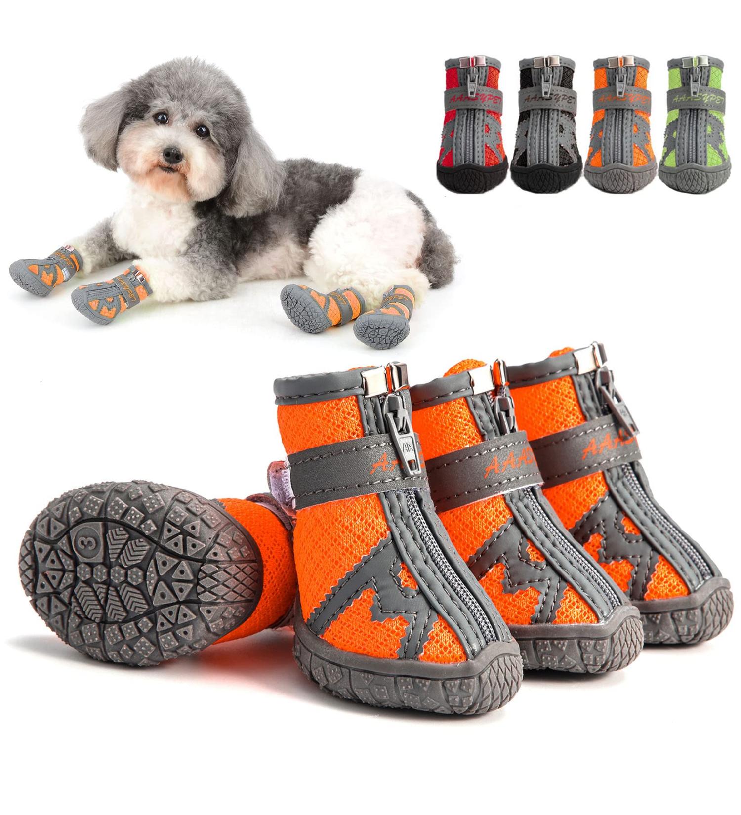 Zweitea Breathable Dog Shoes for Small Dogs - Reflective Non-Slip Boots for Chihuahua - Paw Protection Durable Sole - Size 5 (1.89x2.09) - Orange - Buy Online on GoSupps.com