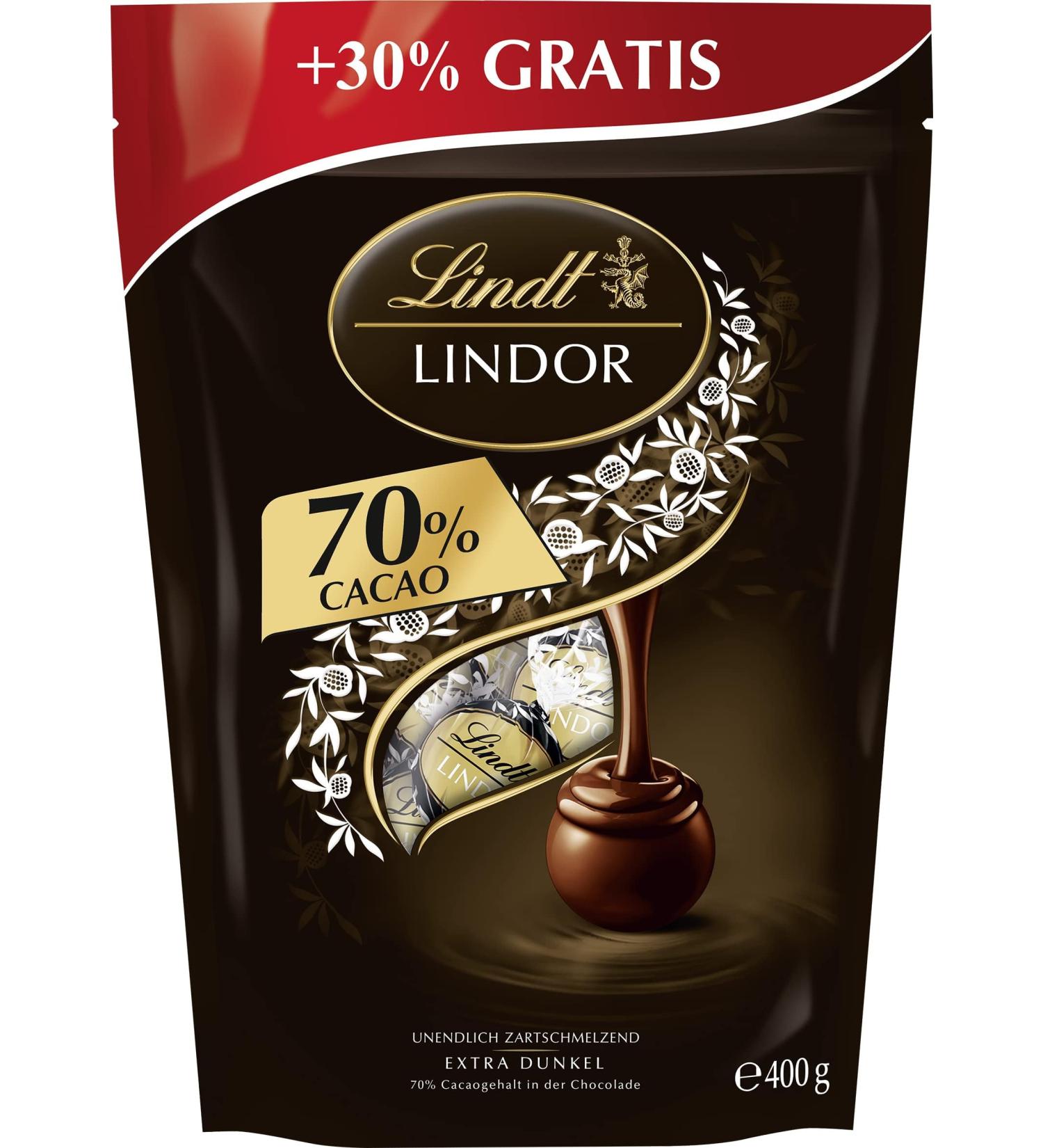 Lindt Chocolate Lindor Balls 400g | 30 Gourmet Dark Chocolate Pralines | 70% Cocoa Delicate Melting Filling | Perfect Gift for Chocolate Lovers - Buy Online on GoSupps.com