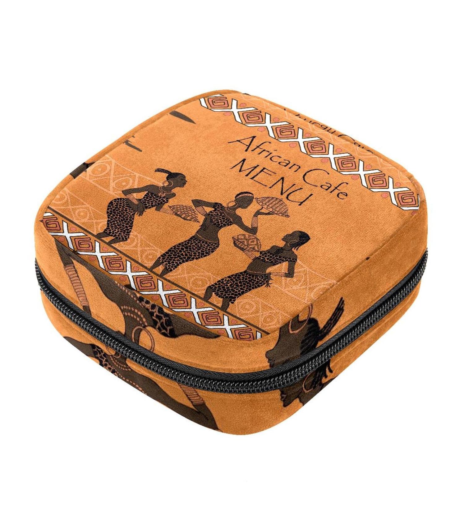 Beautiful African Woman Pattern Storage Bag for Menstrual Pads & Cups | Portable Zipper Pocket for Teens & Women - Buy Online on GoSupps.com