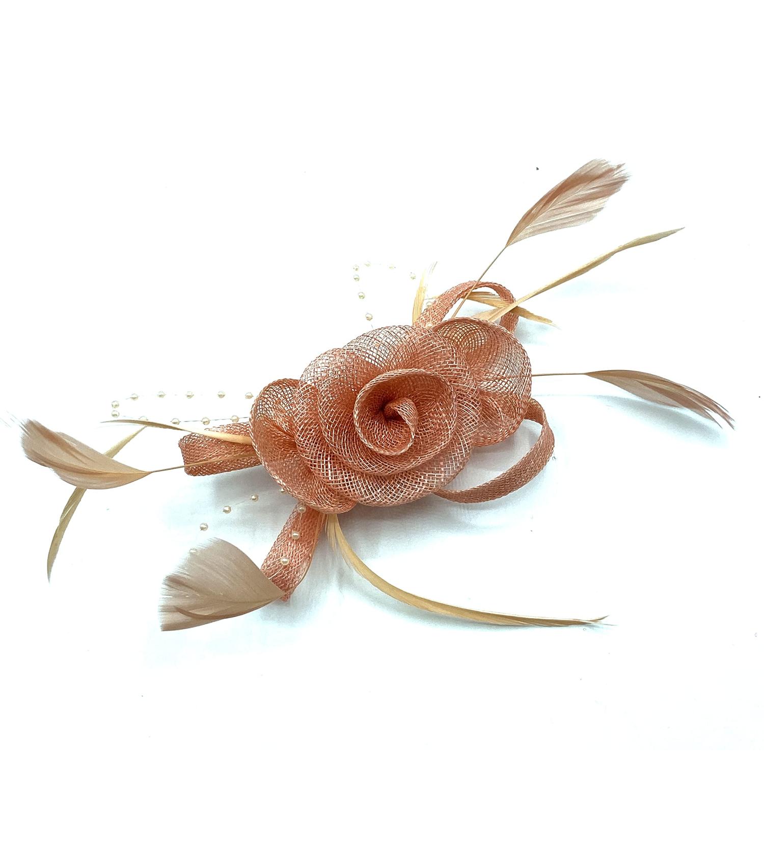 Ladies Peach Feather Beaded Beak Clip Fascinator for Weddings, Races & Royal Ascot - Buy Online on GoSupps.com