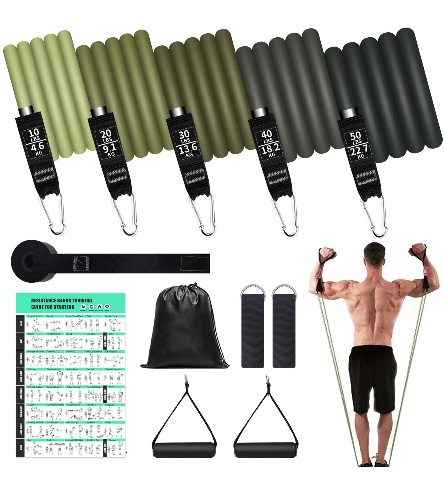 Leuhan Resistance Bands Set - 5 Bands (150LBS) 2 Hand Straps 2 Ankle Straps Door Anchor & Storage Bag | Ideal for Home & Travel Workouts - Buy Online on GoSupps.com