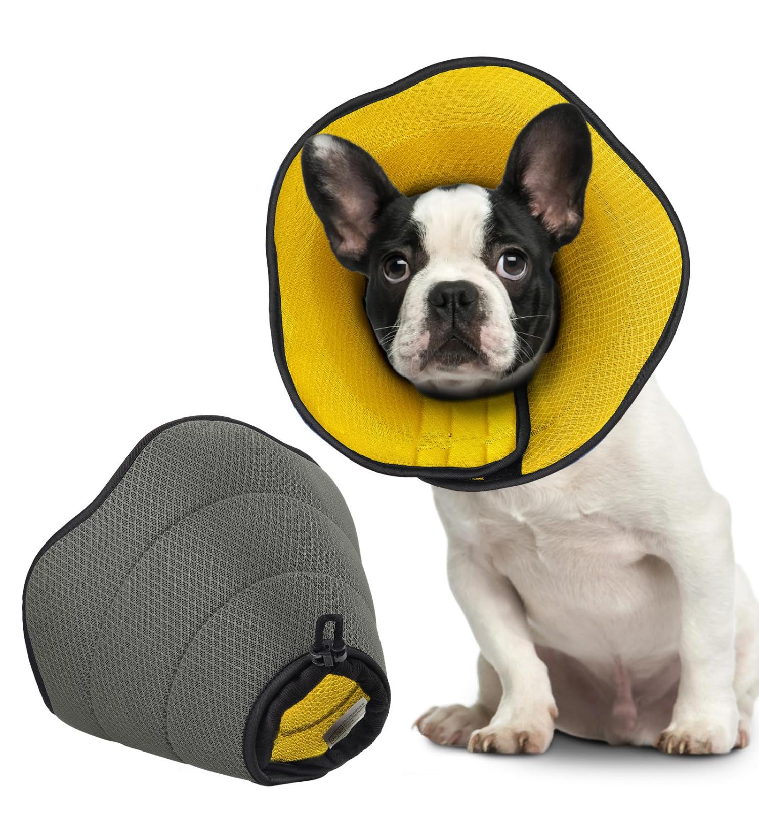 Bonthe Halskrause Dog Collar - Breathable Elizabethan Soft Protective Dog Collar for Post-Op Care Adjustable with Leak Protection - Prevent Licking from Wounds (Yellow) - Buy Online on GoSupps.com