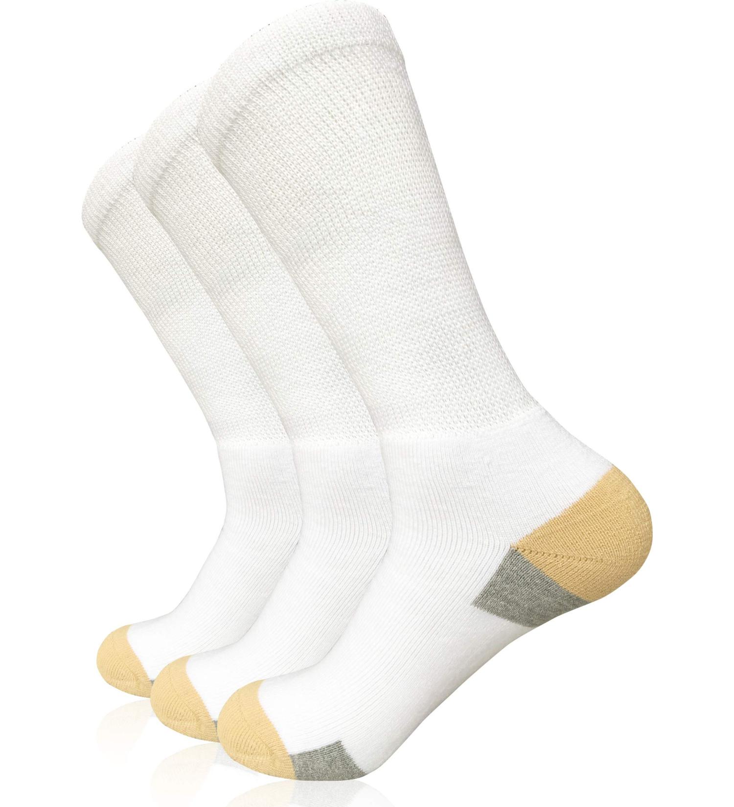 Womens Diabetic Non-Binding Mid Calf Socks - 3 Pairs, Full Cushioned for Neuropathy, Edema, Overweight - Khaki - Buy Online on GoSupps.com