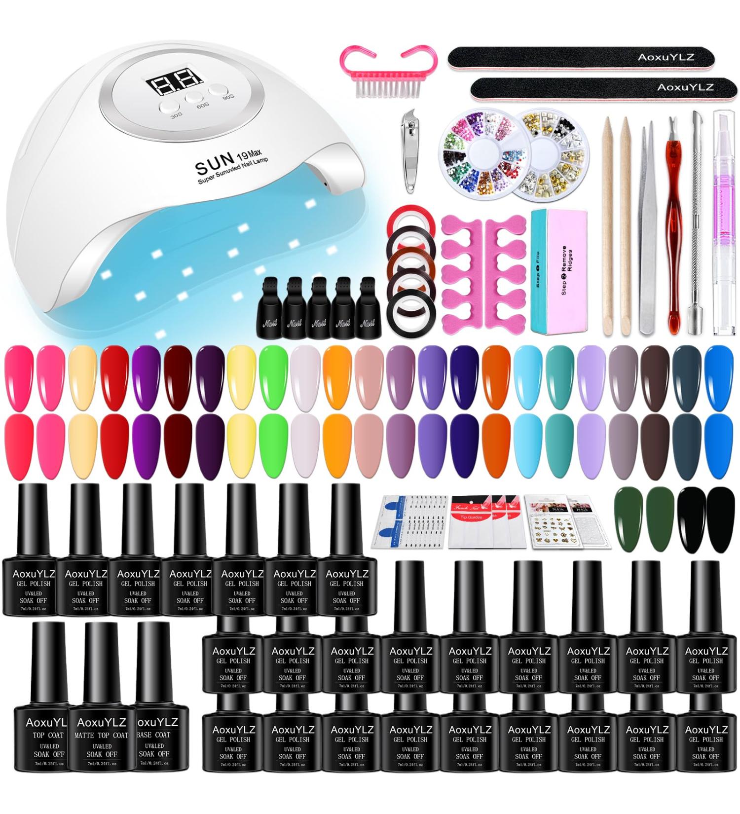 25 Colors Nail Polish Kit with UV LED Lamp & Nail Tools | International Shipping Available - Buy Online on GoSupps.com