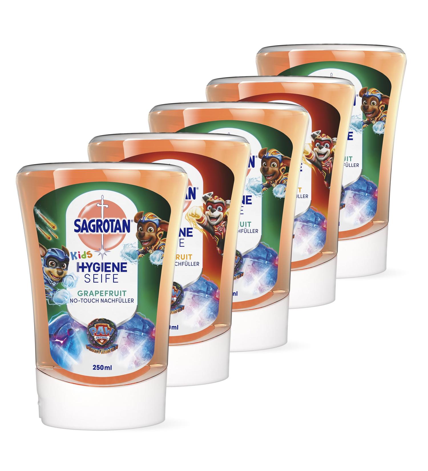 Sagrotan No-Touch Kids Soap - Paw Patrol Grapefruit 5x250ml Pack | Automatic Dispenser Friendly - Buy Online on GoSupps.com