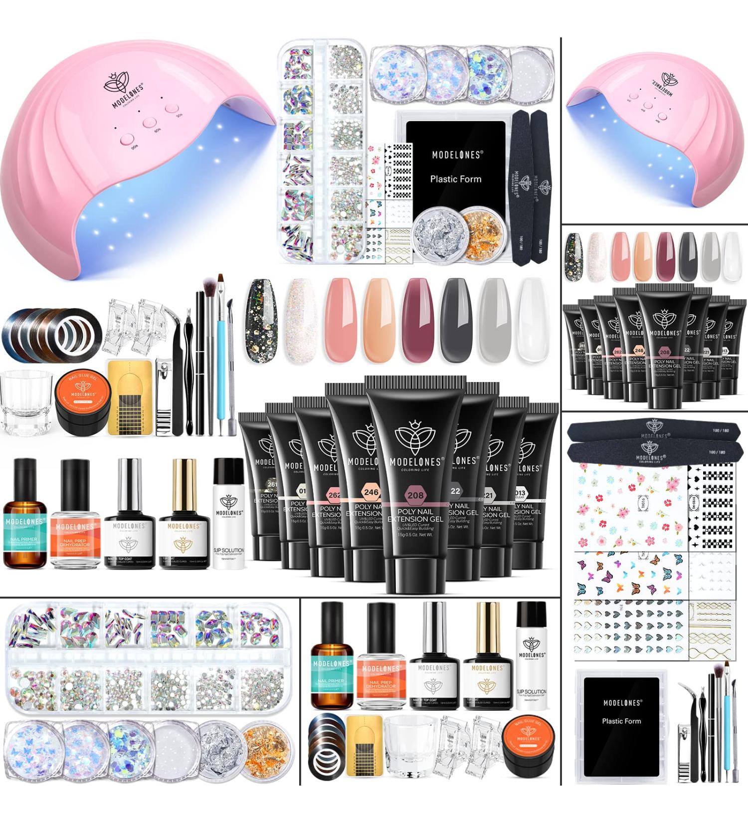 Modelones Poly Nail Gel Kit 8 Colors with 48W LED Nail Lamp - Professional Manicure Kit for Valentine's Day - Buy Online on GoSupps.com