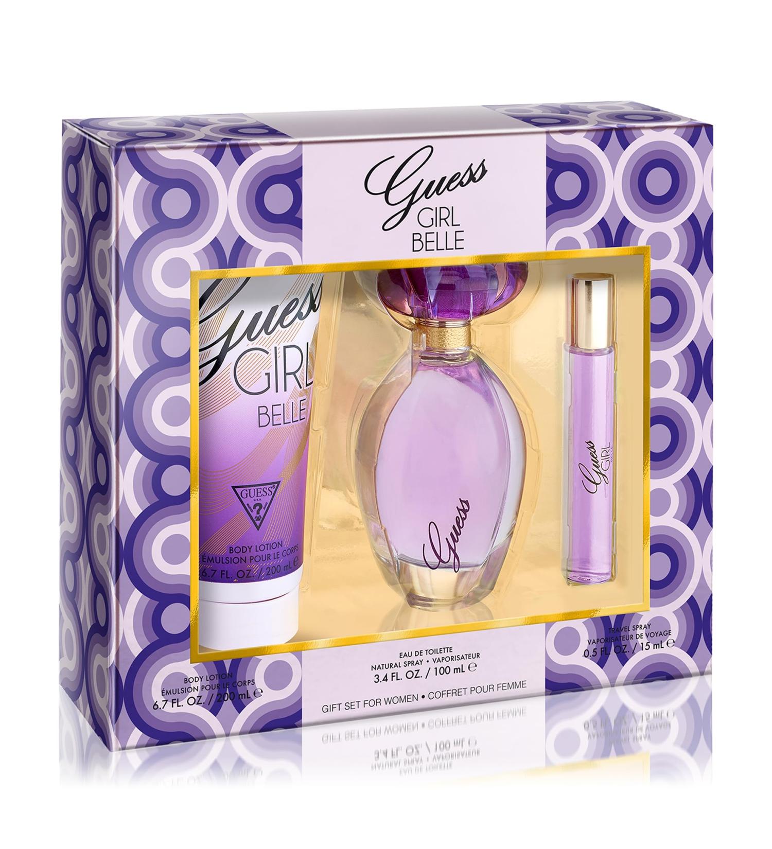 GUESS Girl Belle Eau de Toilette 3 Piece Gift Set - Perfume Spray 3.4 Fl. Oz. Travel Spray 0.5 Fl. Oz. & Body Lotion 6.7 Fl. Oz. - Buy Online on GoSupps.com