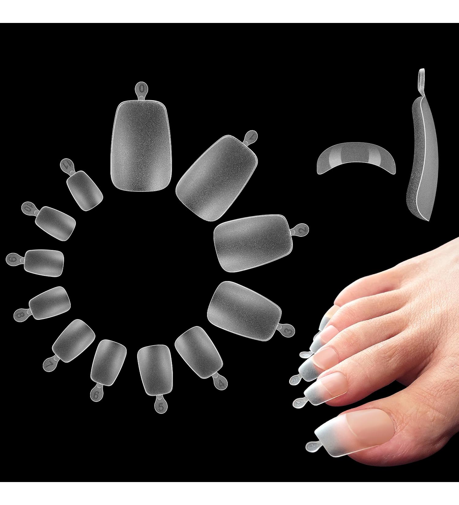 Novo Ovo 504 Long Toenail Tips - Clear Artificial Full Cover Gel Toenails Soft Gel Nail Set 12 Sizes for Easy Application - Buy Online on GoSupps.com