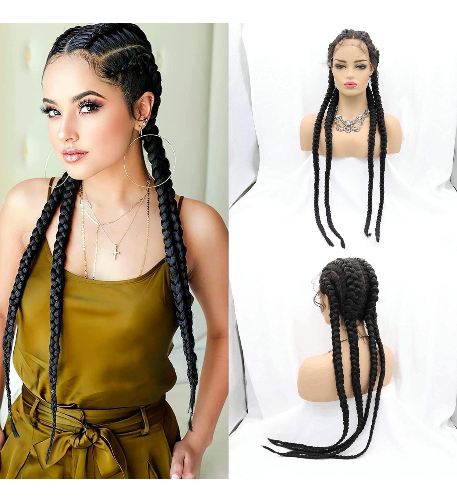 Rainahair Braided Top Wig for Black Women - 4x Shot Braids Black Color Heat-Resistant Fiber 81.3 cm - Perfect for Drag Queens - Buy Online on GoSupps.com