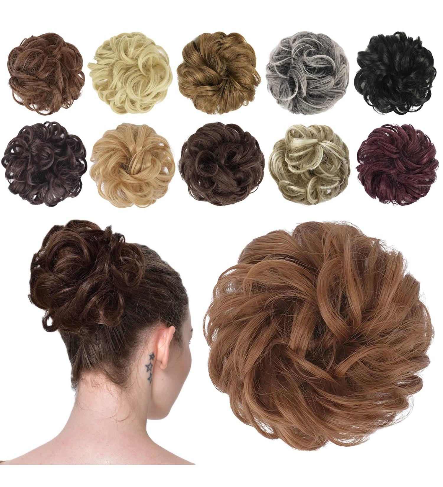 FESHFEN Messy Bun Hair Piece Scrunchie | Synthetic Wavy Curly Chignon Ponytail Extension | Updo Hairpiece for Women Girls Kids | 1PCS Light Auburn - Buy Online on GoSupps.com